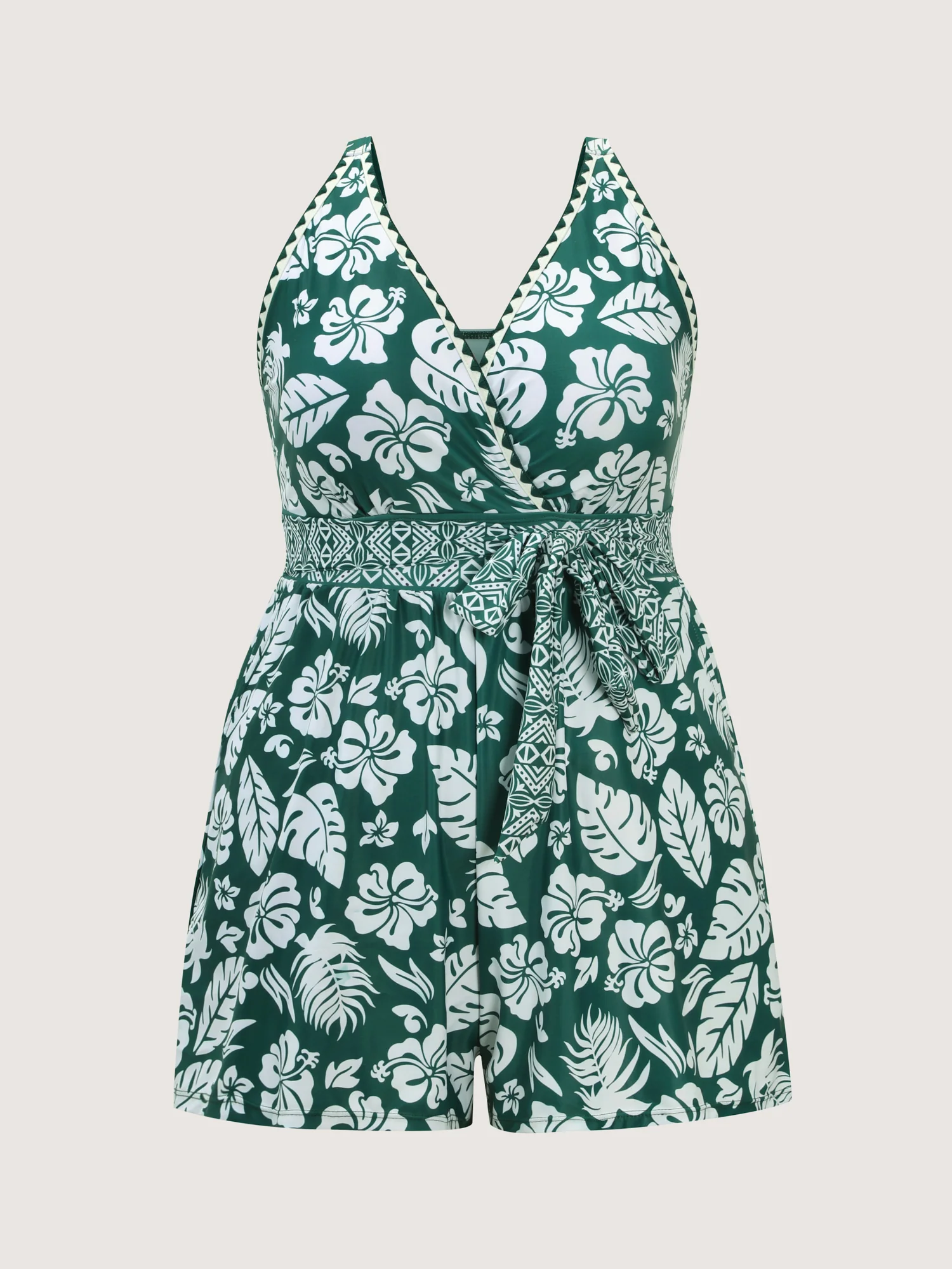 Tropical Print Waist-Tie One-Piece Swimsuit - Image 8