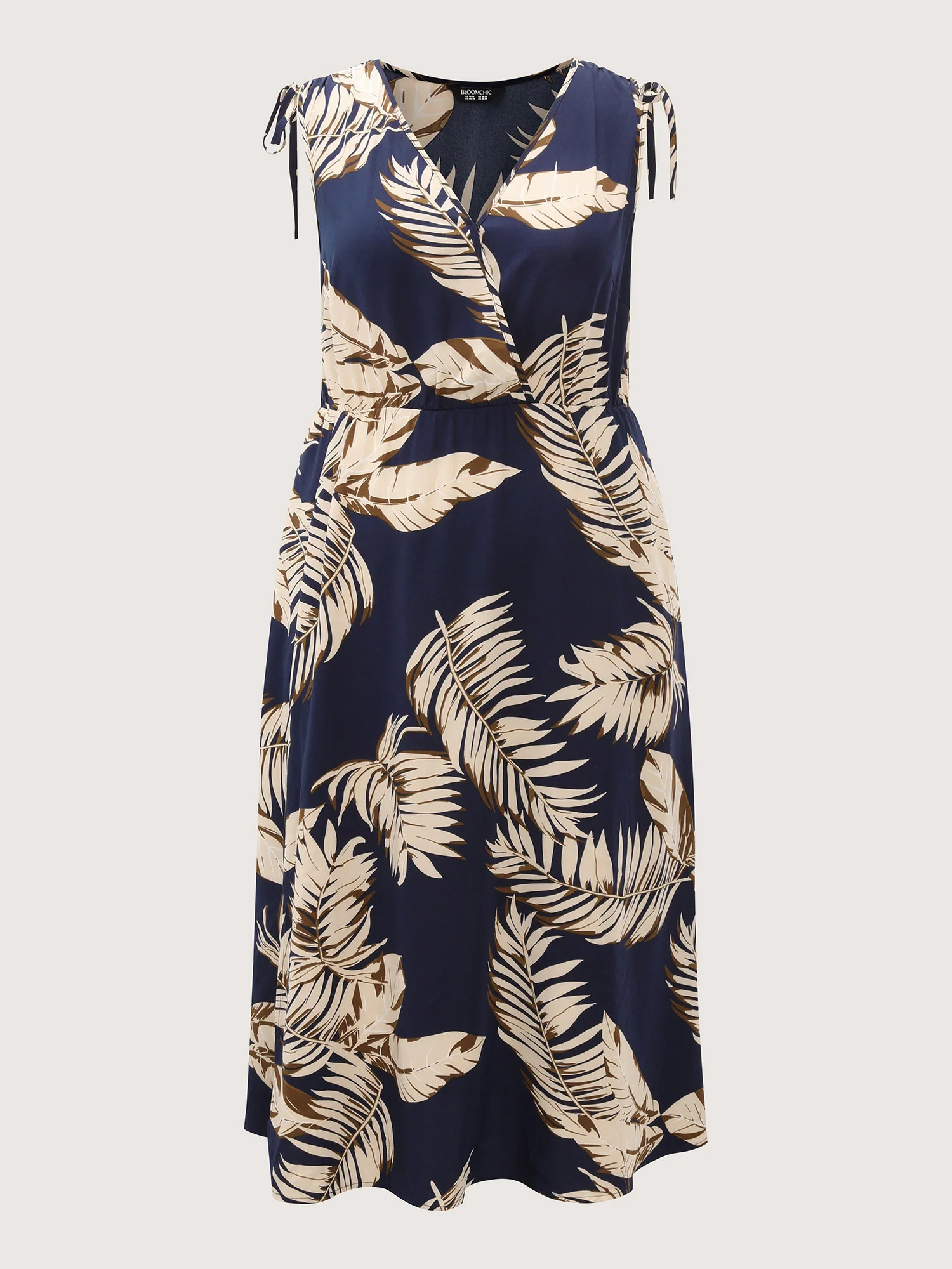 Tropical Print Wrap Neck Shoulder-Tie Midi Dress - Image 7