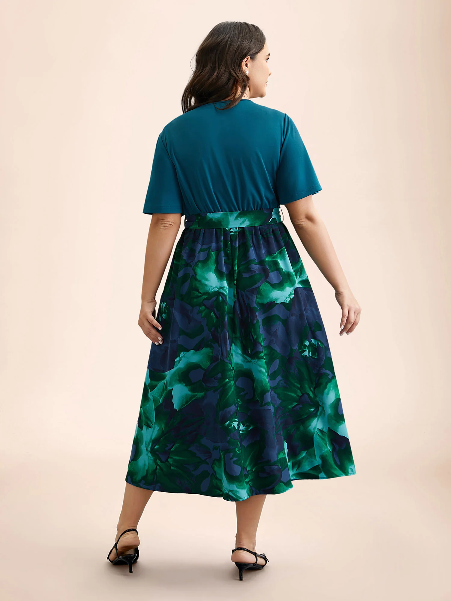 Tropical Print Wrap Neck Waist-Tie Dress - Image 5