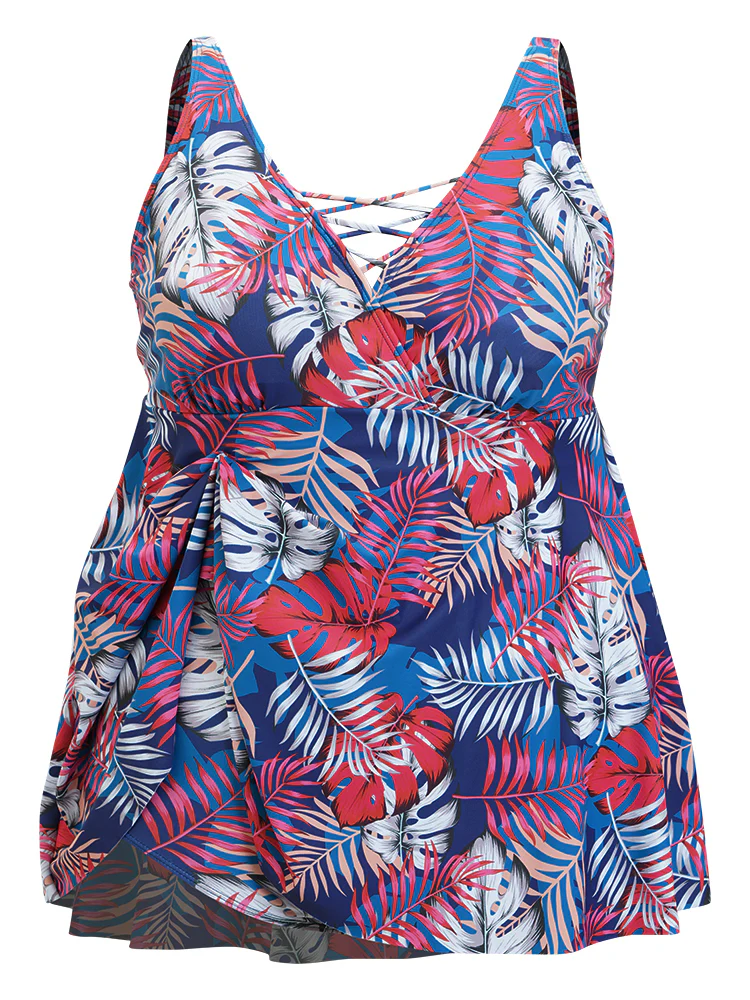Tropical Print Wrap Ruffles Crisscross Swim Dress - Image 10