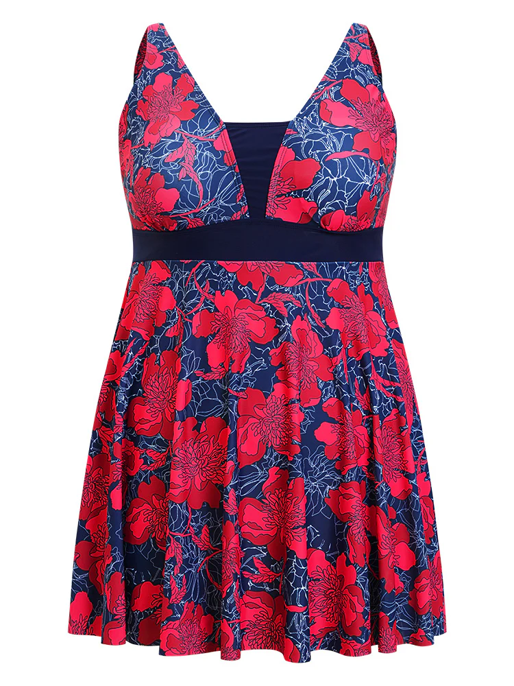 Tropical Printed Patchwork Ruffle Swim Dress - Image 10