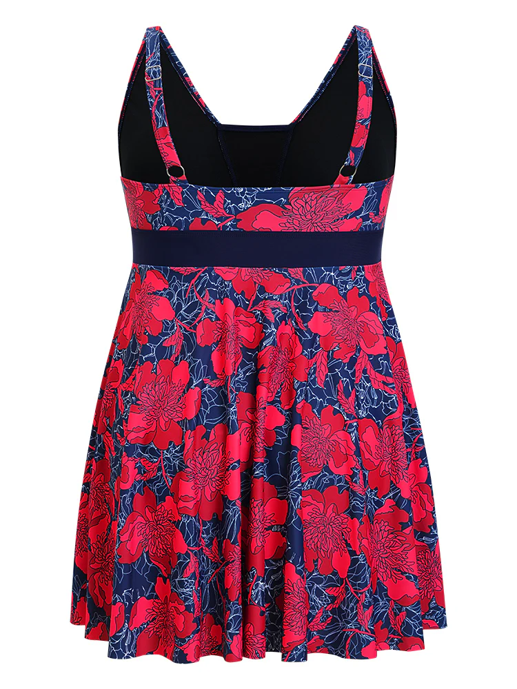 Tropical Printed Patchwork Ruffle Swim Dress - Image 11