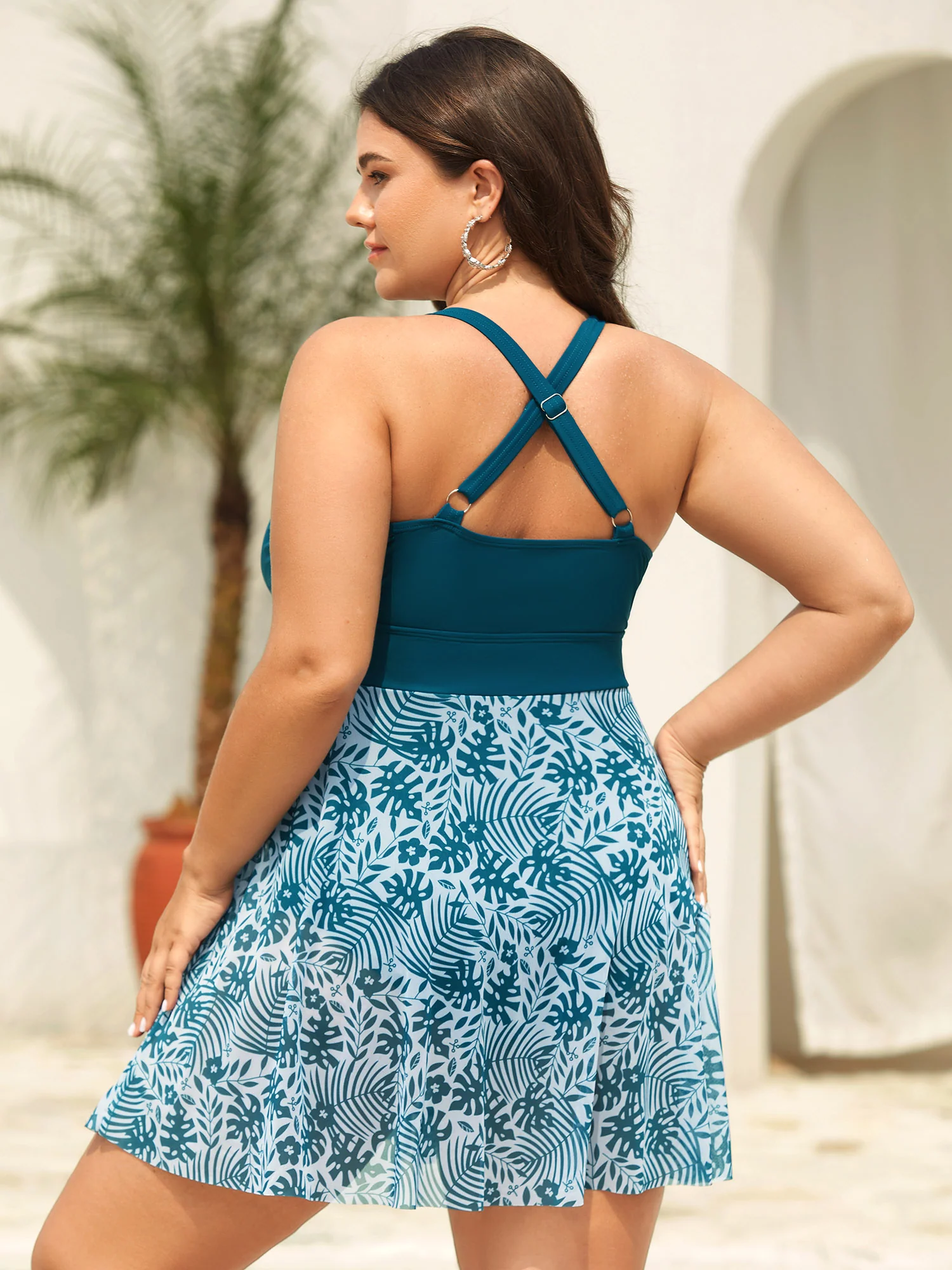 Tropical Split Mesh Belted Swim Dress - Image 2