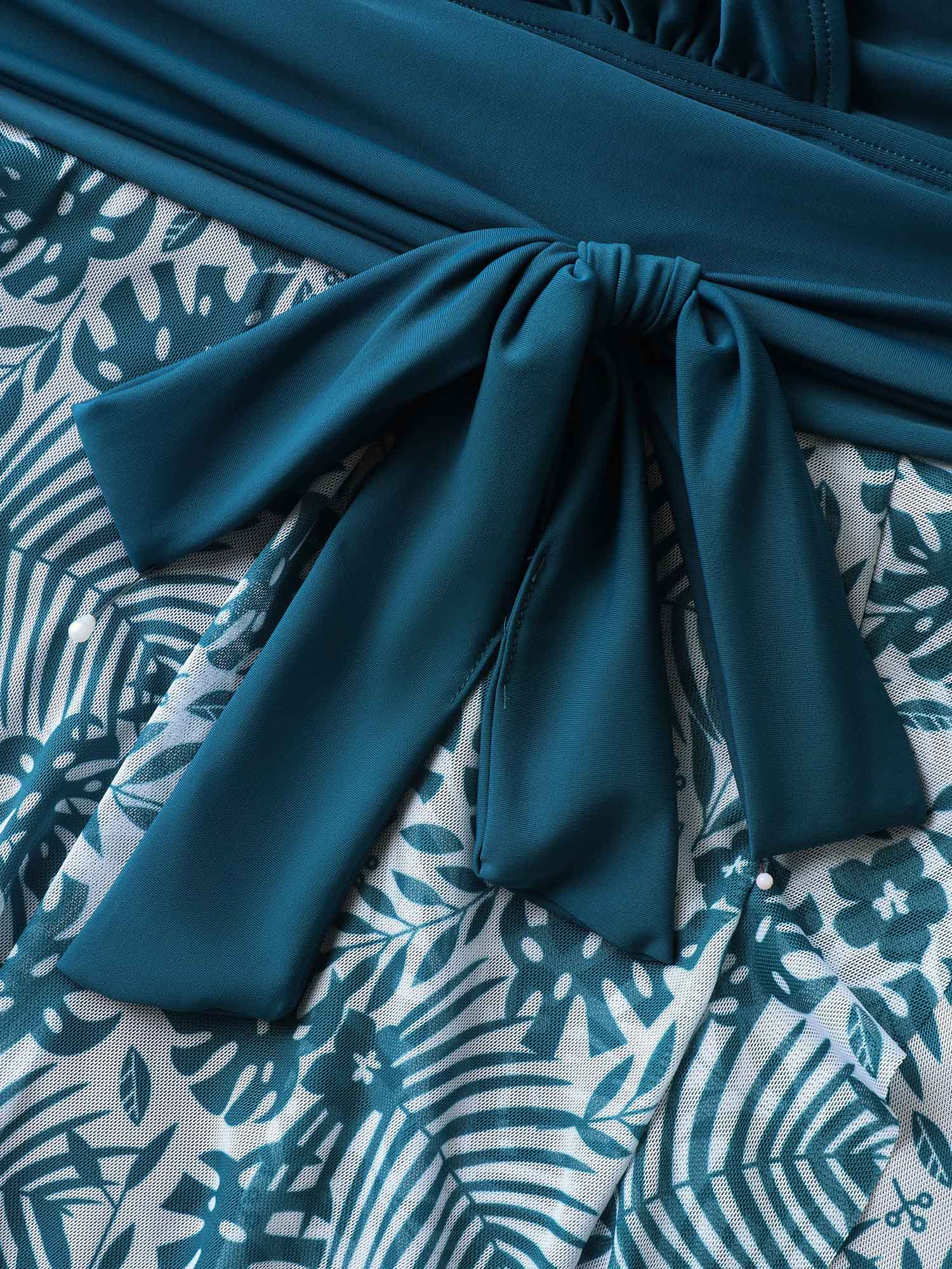 Tropical Split Mesh Belted Swim Dress - Image 5