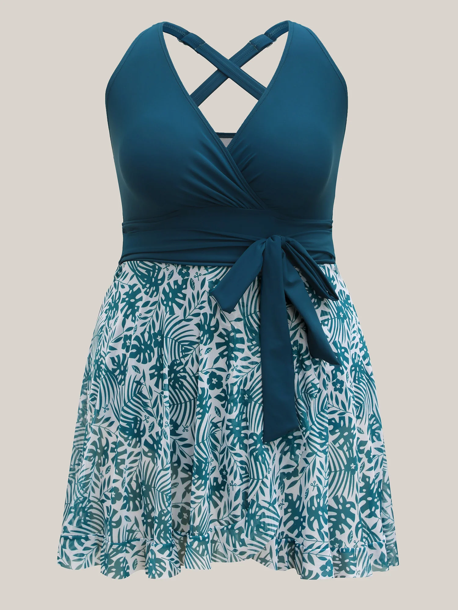 Tropical Split Mesh Belted Swim Dress - Image 7