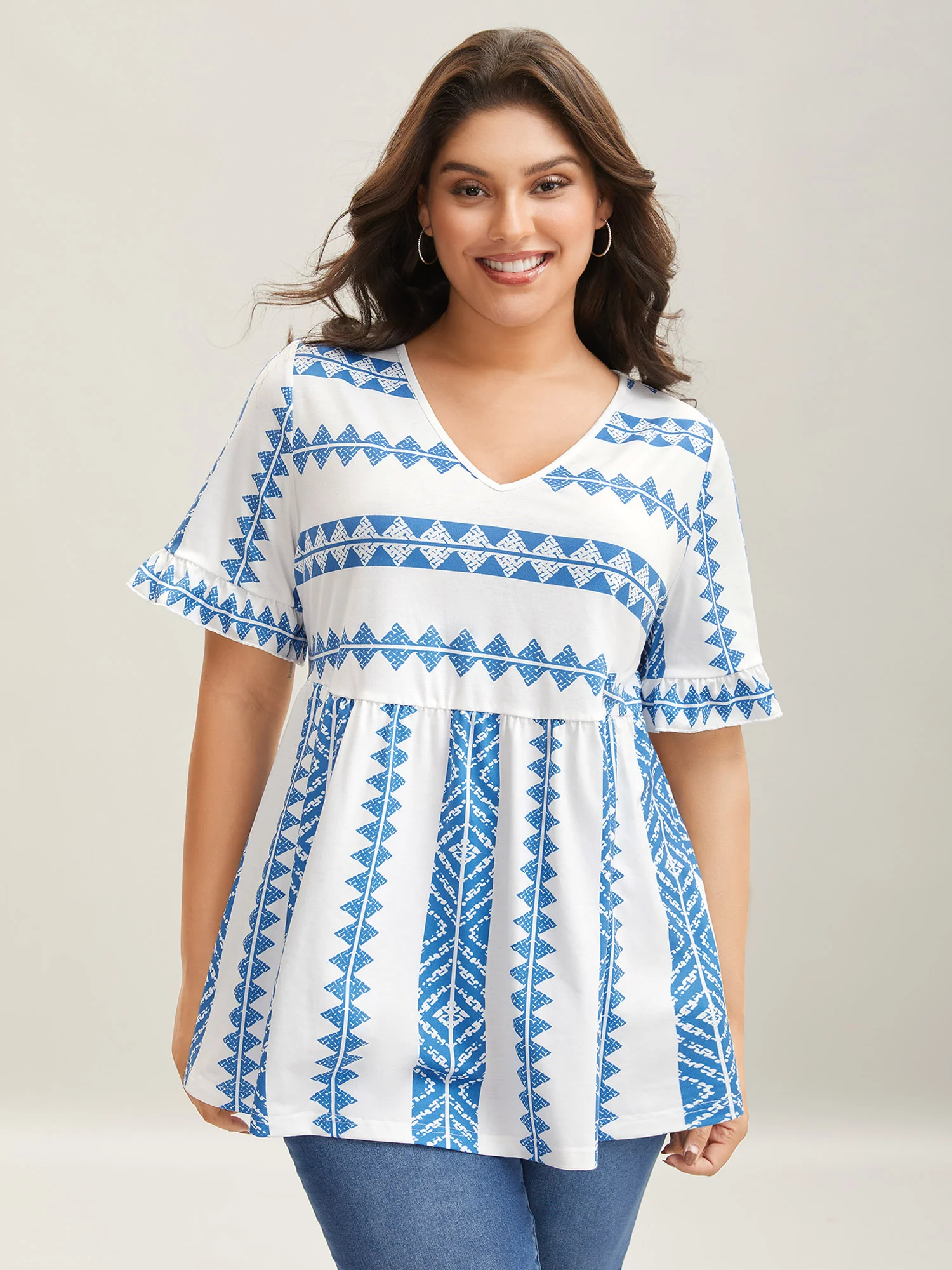 Tropical Stripes Pleated Knit Top