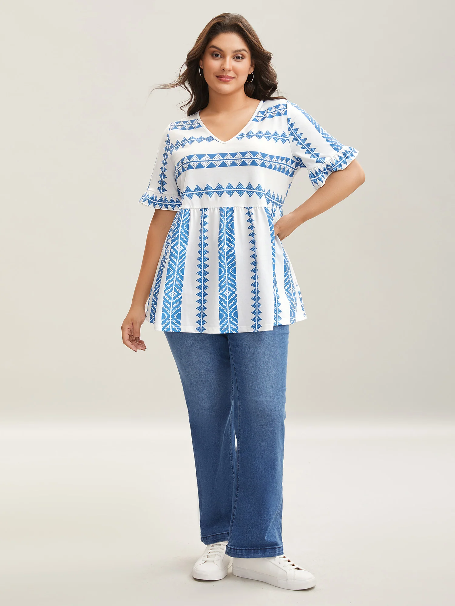 Tropical Stripes Pleated Knit Top - Image 3
