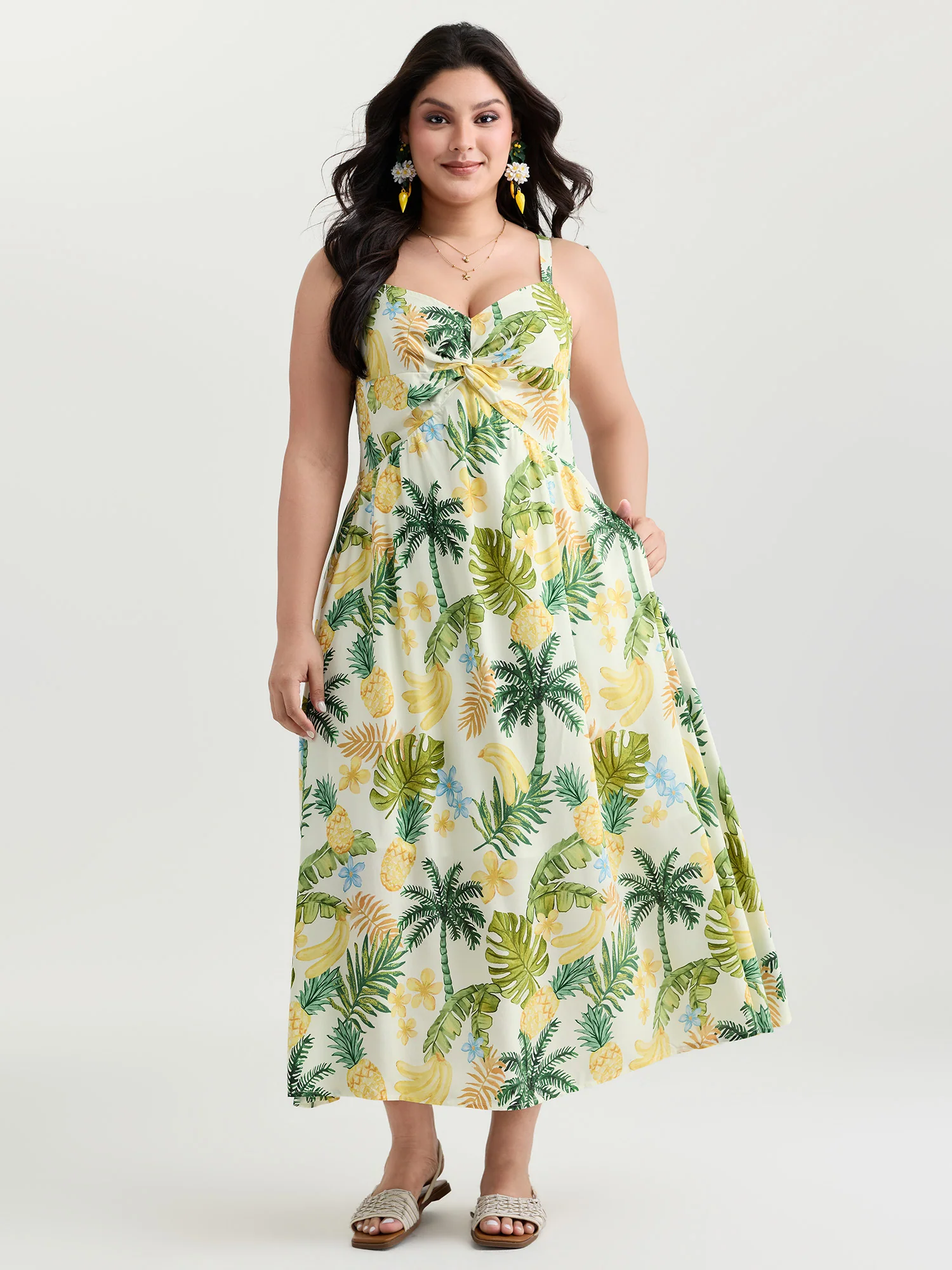 Tropical Vacation-Ready Ruched Midi Dress - Image 3