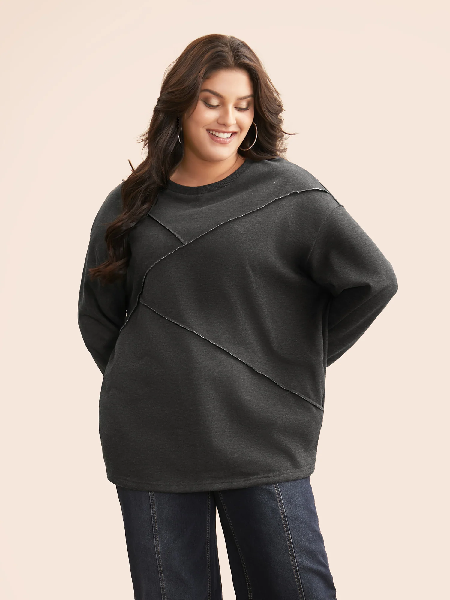 Tucked Seam Drop Shoulder Sleeve Sweatshirt - Image 3
