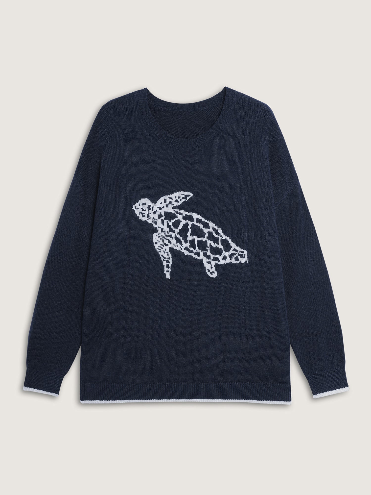 Supersoft Turtle Motif Slit Contrast Edge Pullover - Image 5