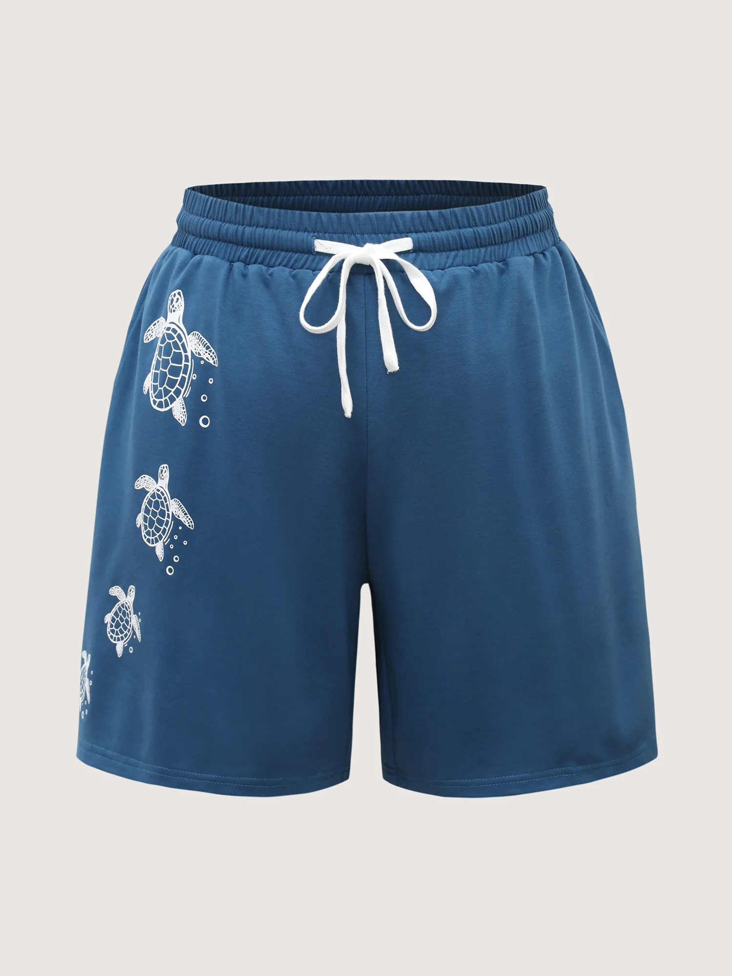Turtle Print Drawstring Straight-Leg Shorts - Image 8