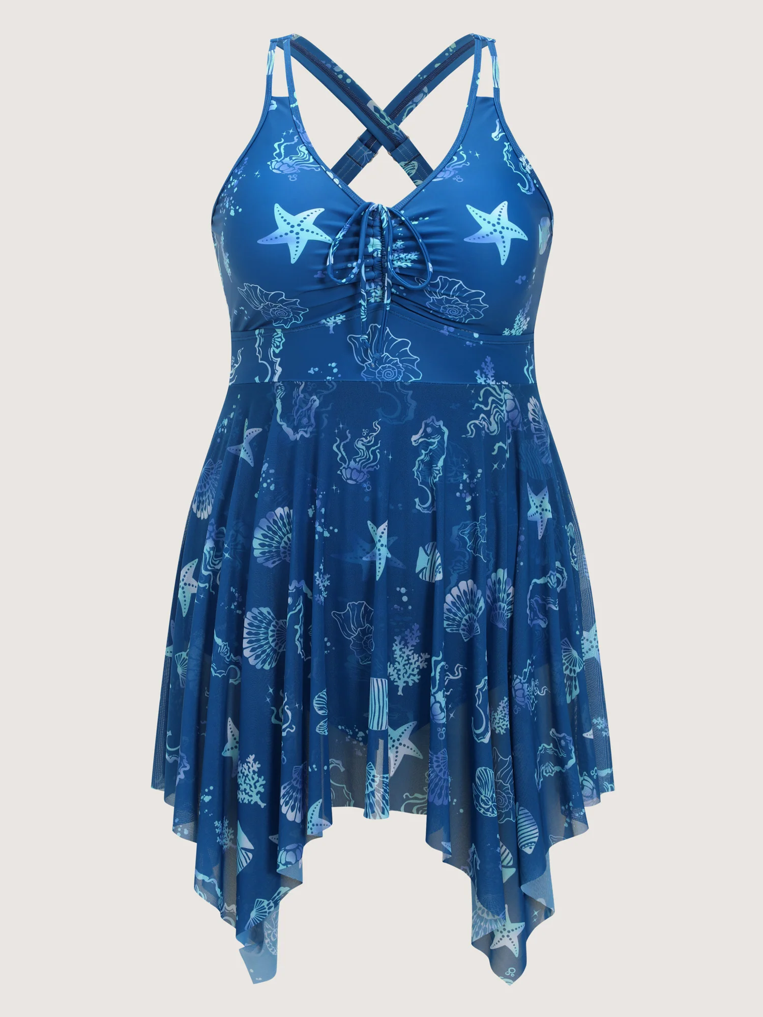 Turtle Print Handkerchief Hem Swim Dress - Image 5