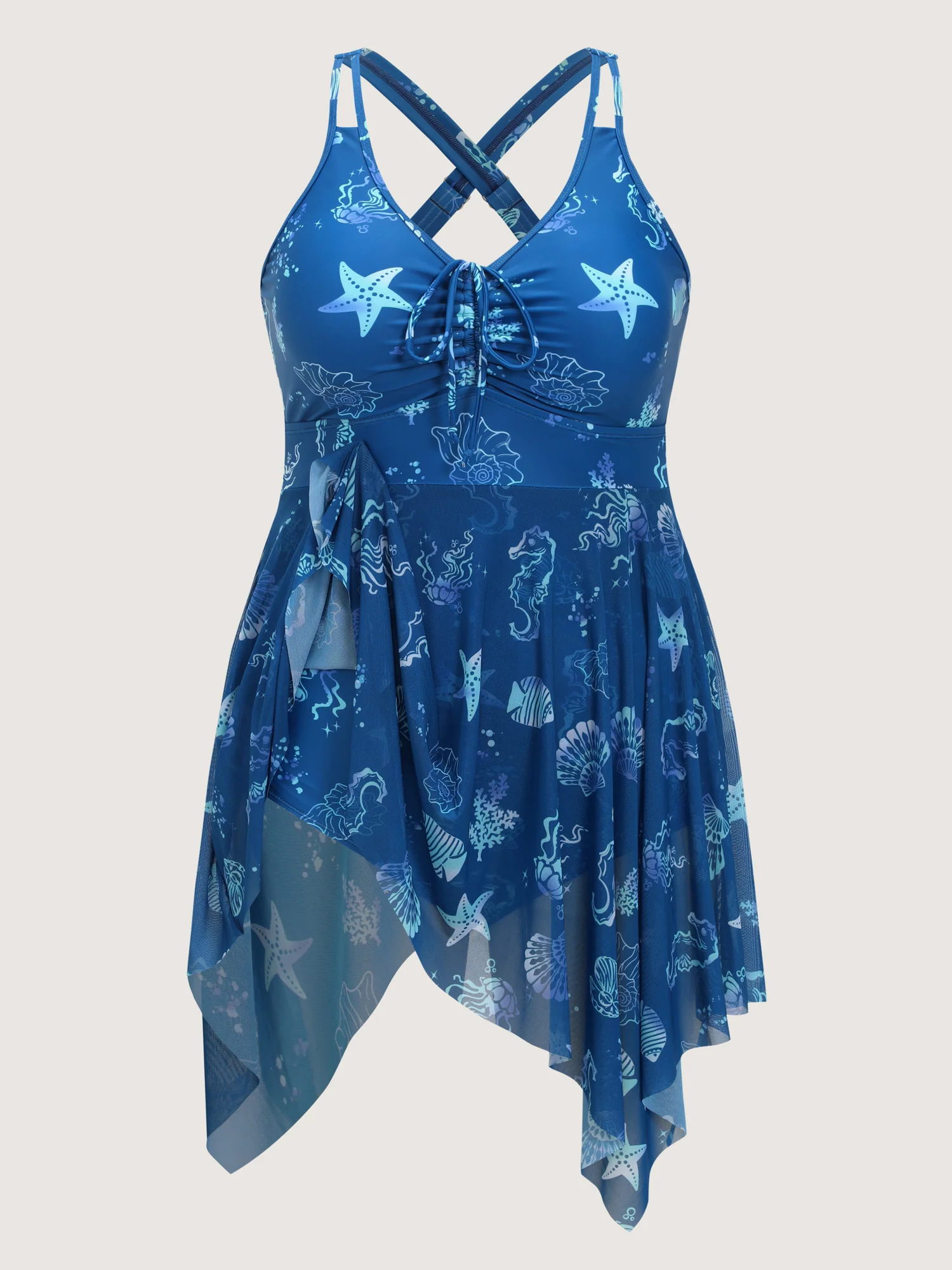 Turtle Print Handkerchief Hem Swim Dress - Image 6