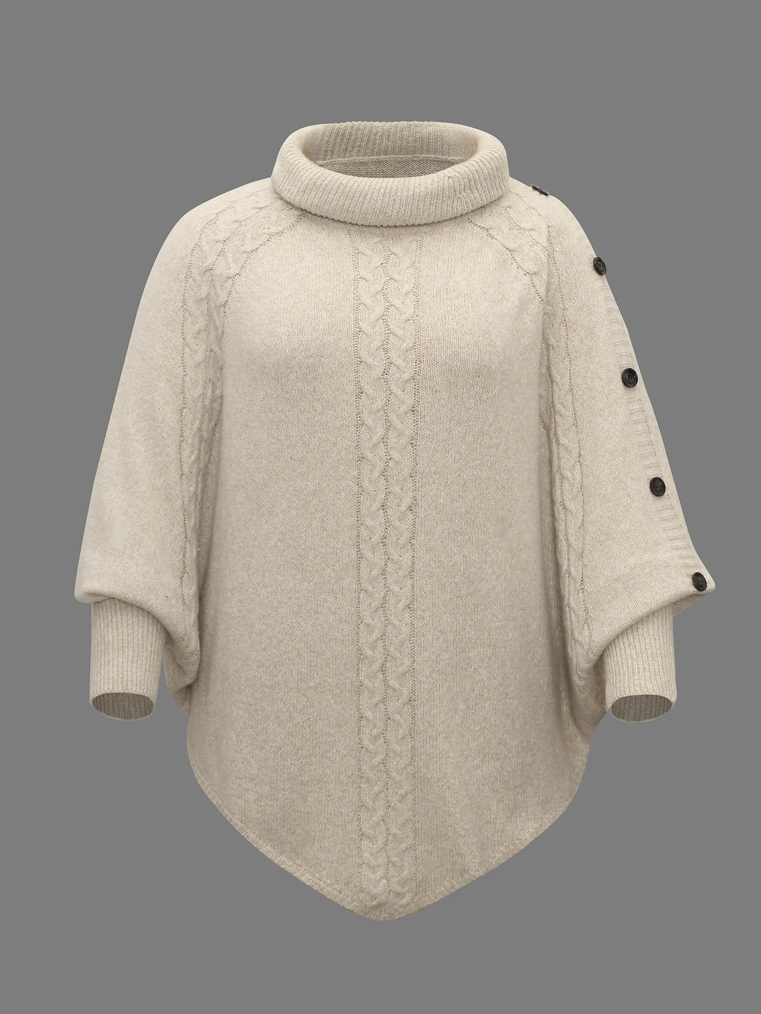 Turtleneck Cable Knit Asymmetrical Hem Pullover - Image 8