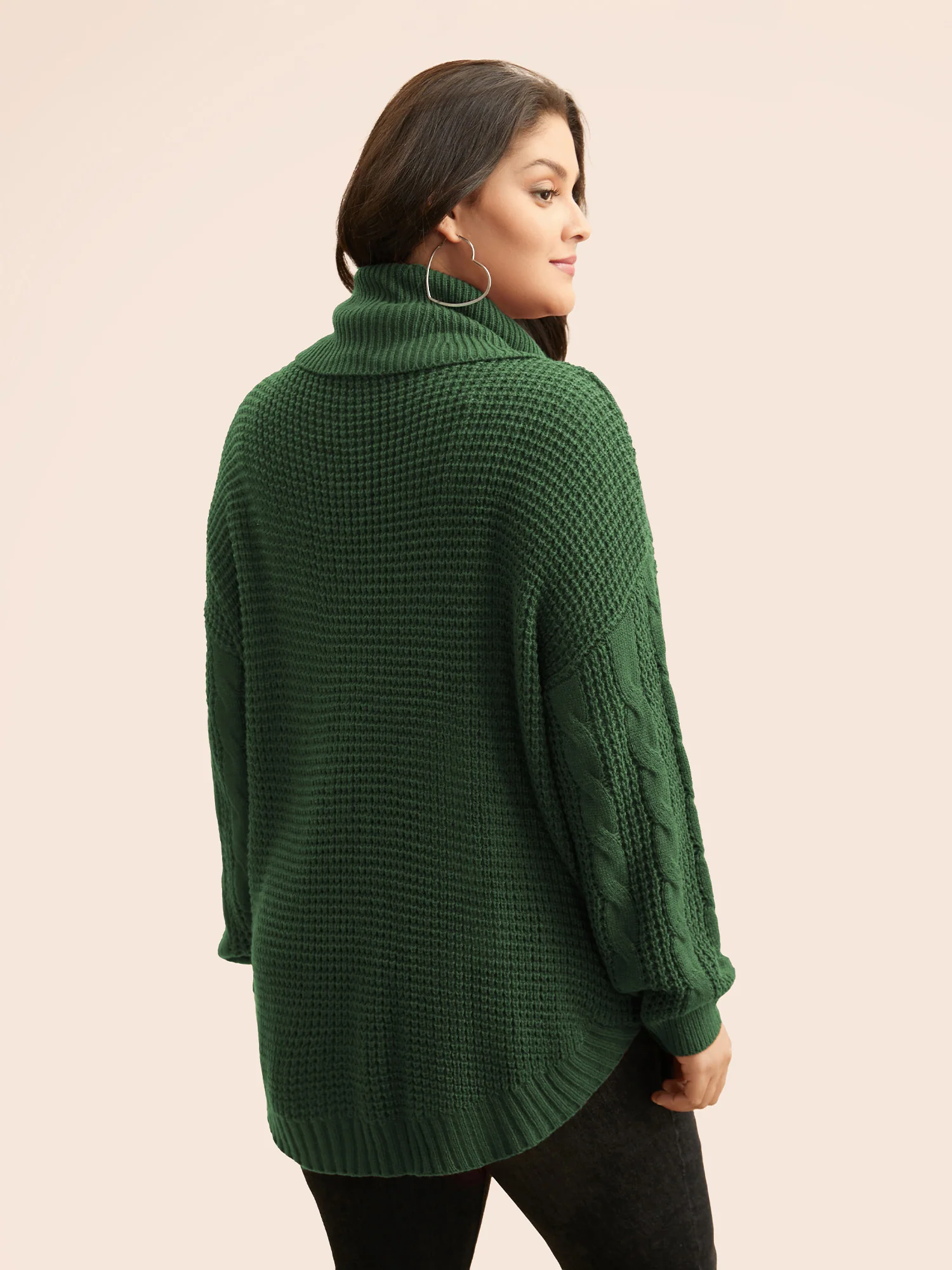 Turtleneck Cable Knit Curved Hem Pullover - Image 18