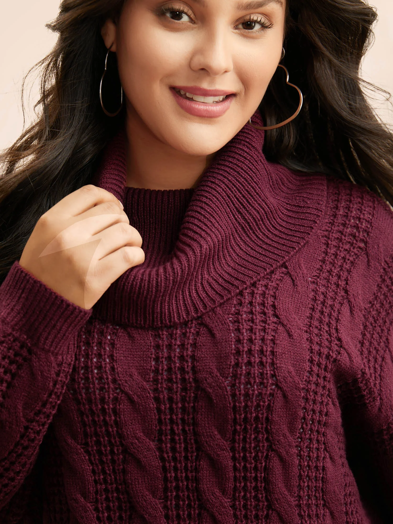 Turtleneck Cable Knit Curved Hem Pullover - Image 5