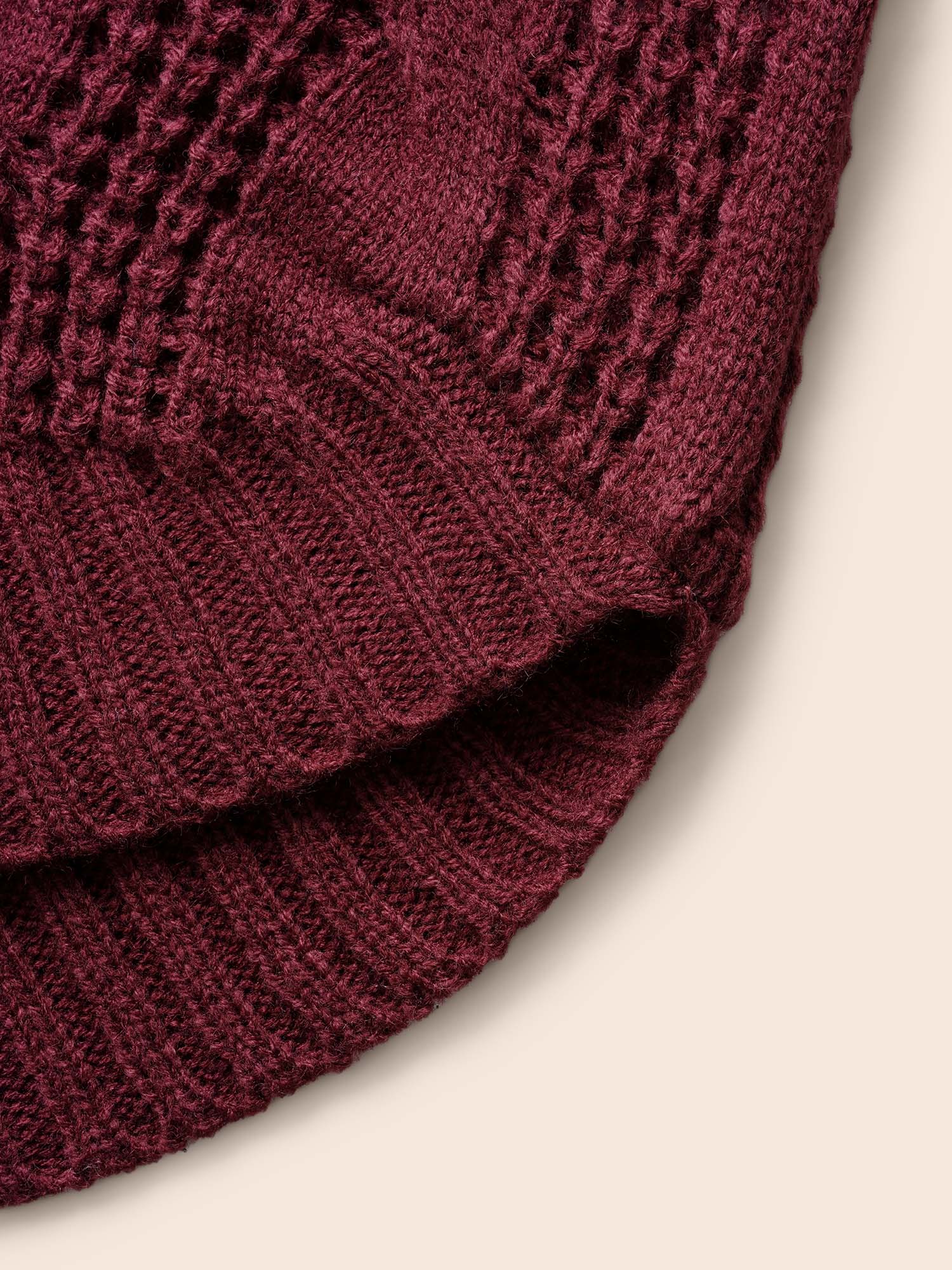 Turtleneck Cable Knit Curved Hem Pullover - Image 7