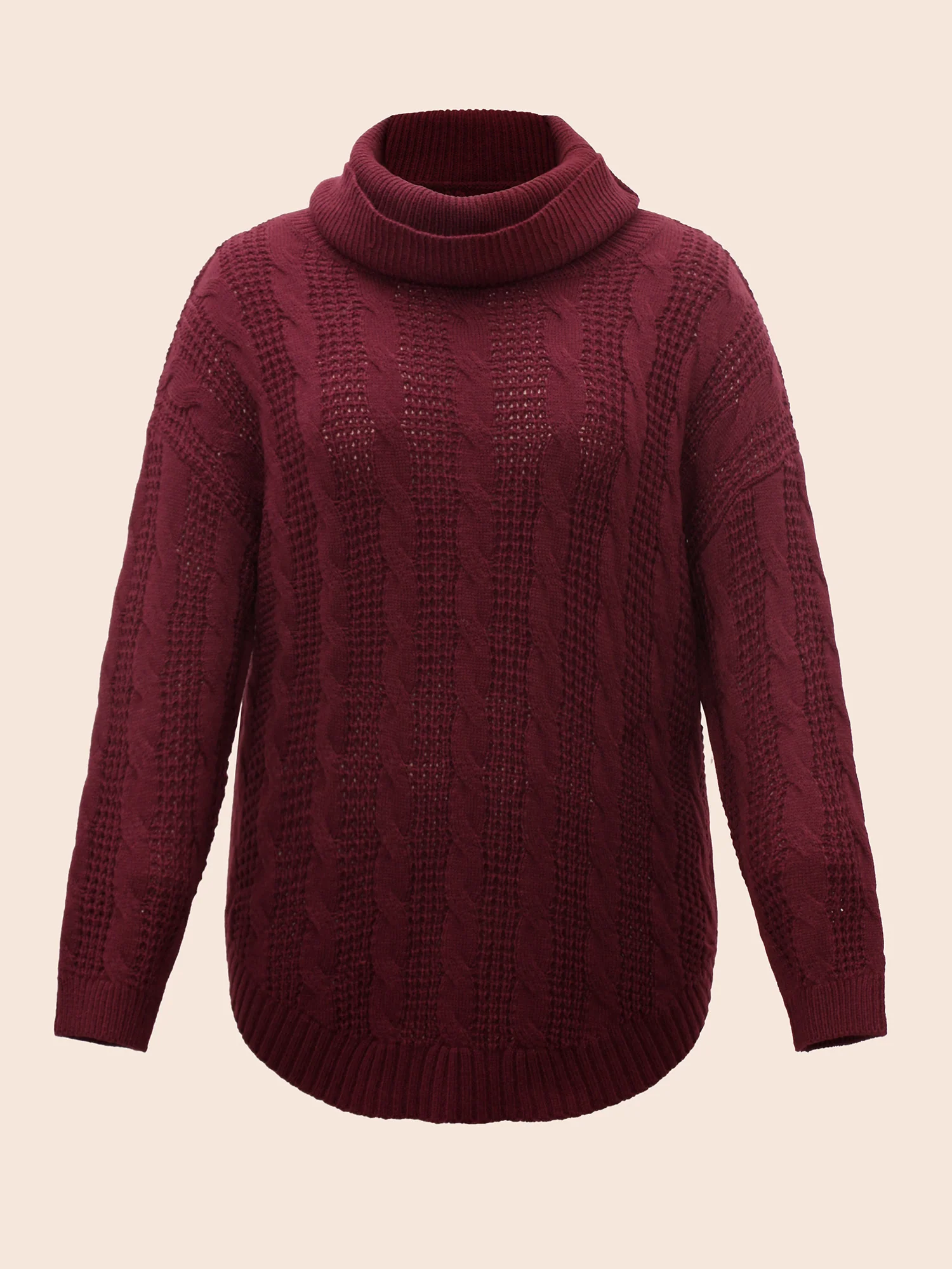 Turtleneck Cable Knit Curved Hem Pullover - Image 8
