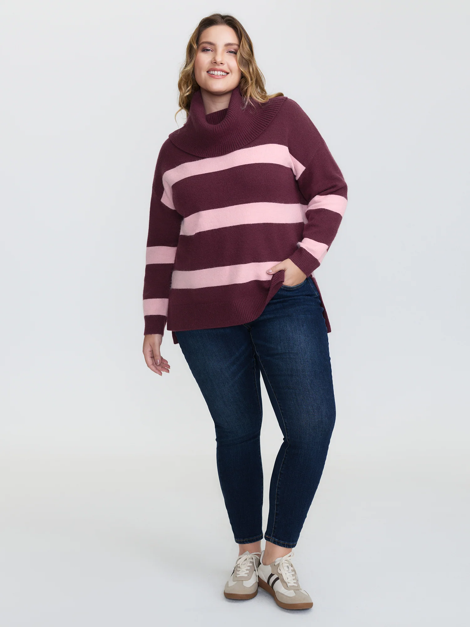 Turtleneck Colorblock Drop Shoulder Pullover - Image 2