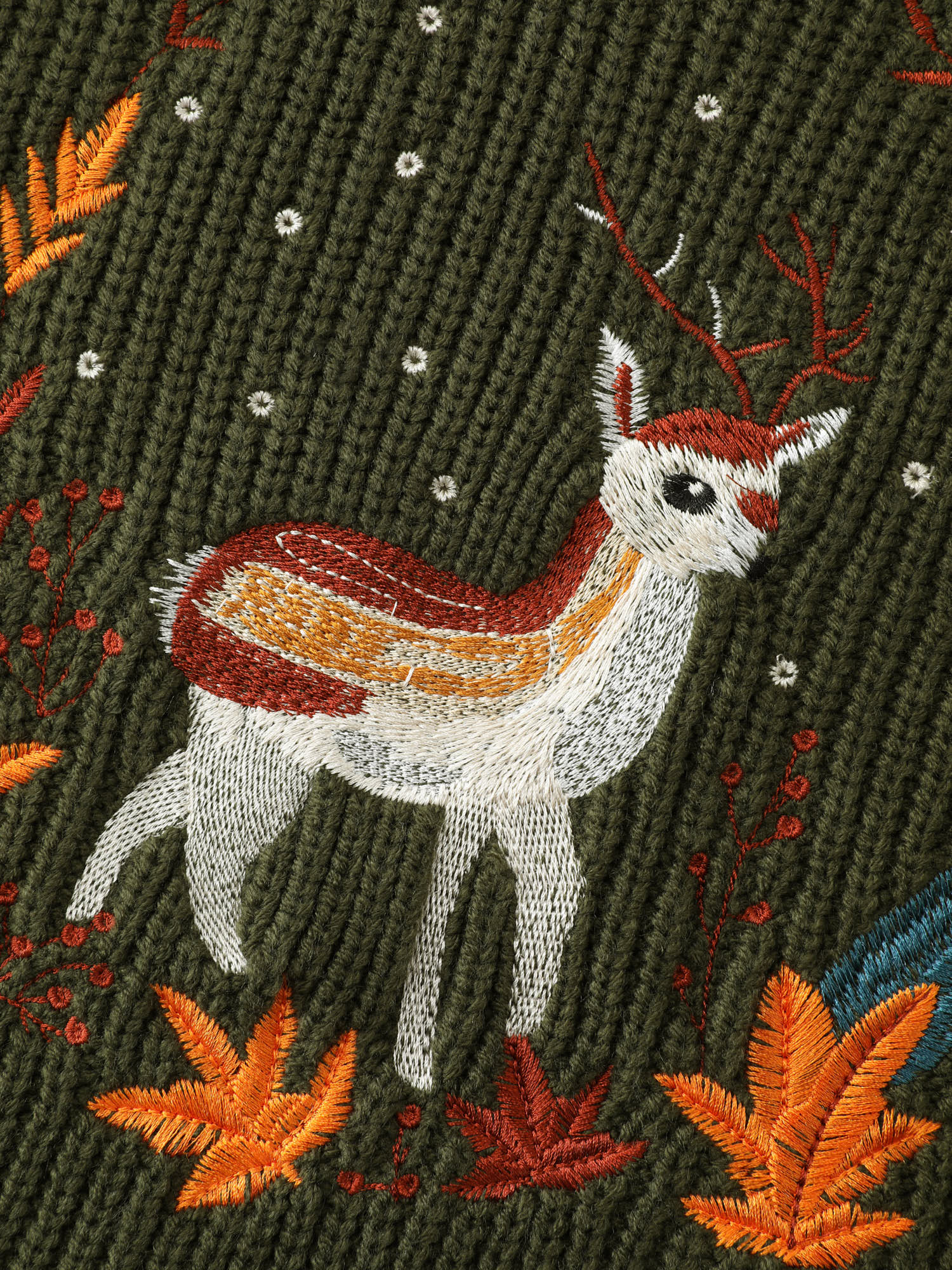 Turtleneck Deer Embroidery Knit Pullover - Image 5