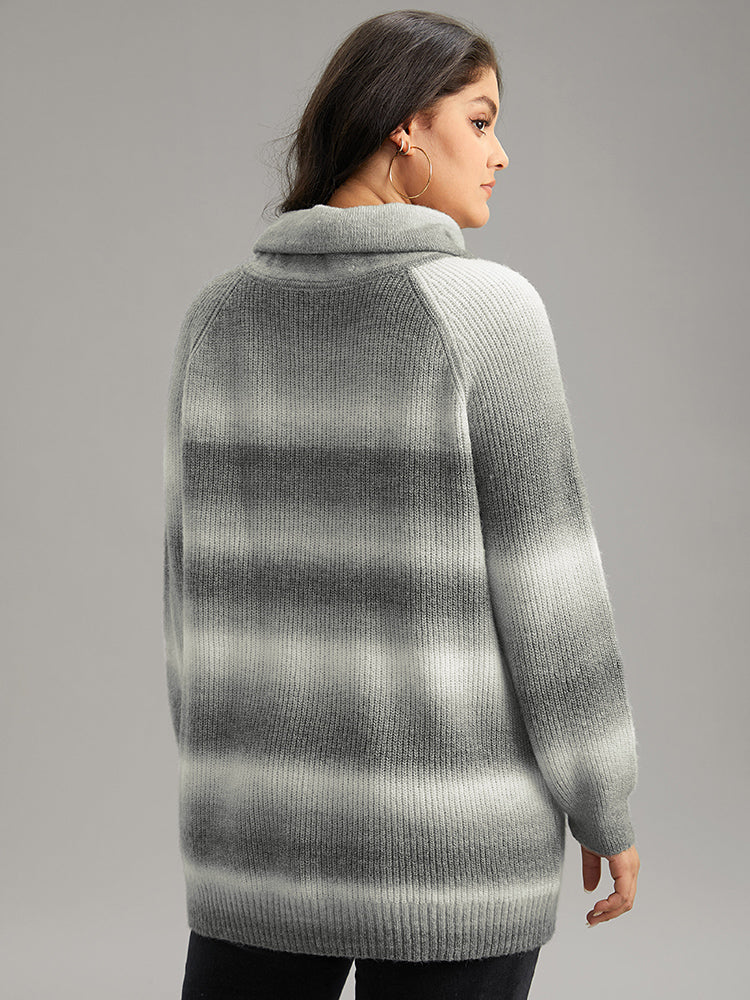Turtleneck Ombre Heather Raglan Sleeve Pullover - Image 2