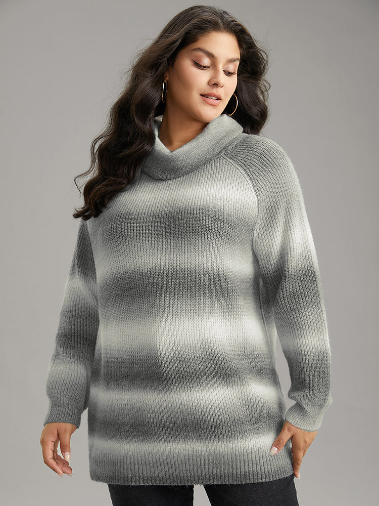 Turtleneck Ombre Heather Raglan Sleeve Pullover - Image 3