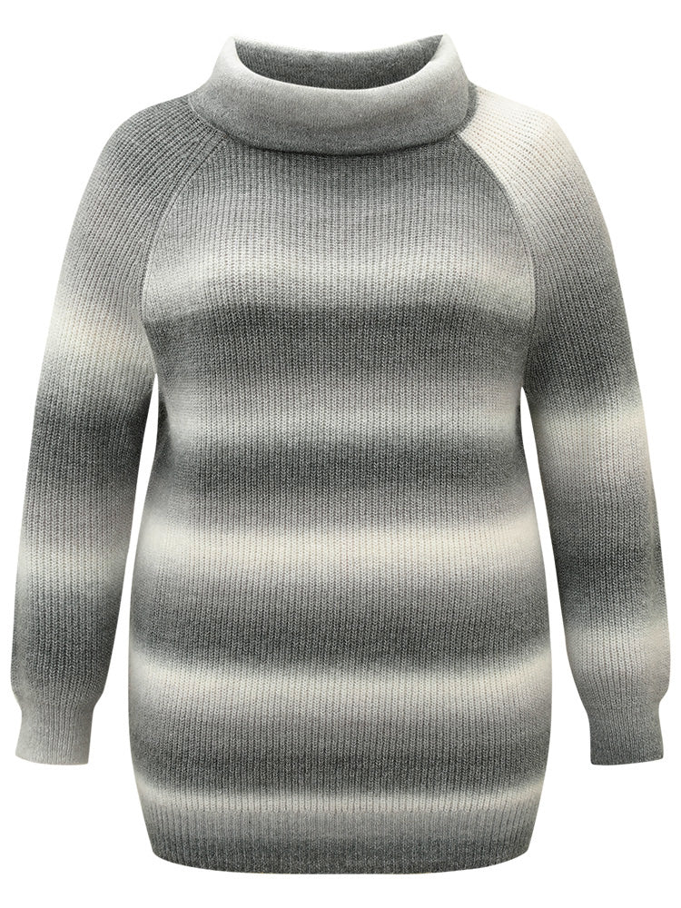 Turtleneck Ombre Heather Raglan Sleeve Pullover - Image 7