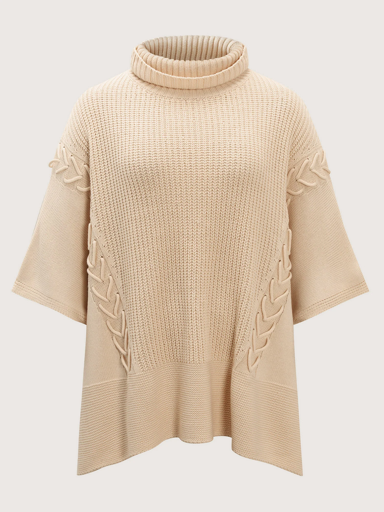 Turtleneck Poncho Cable Knit Pullover - Image 7