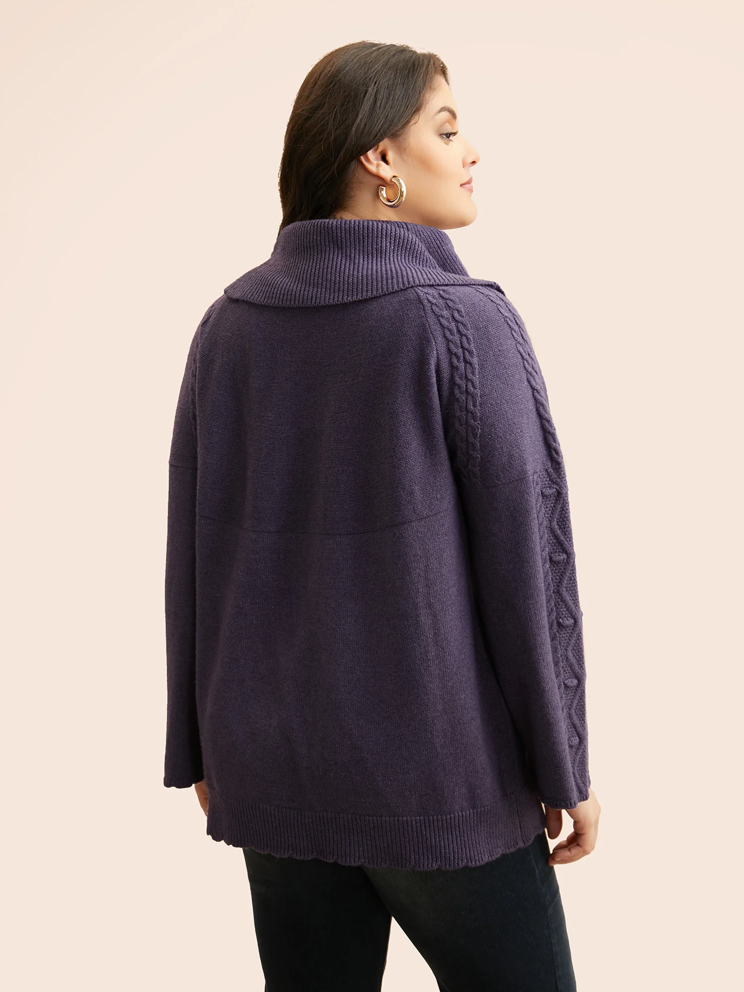 Turtleneck Texture Cable Knit Pullover - Image 2