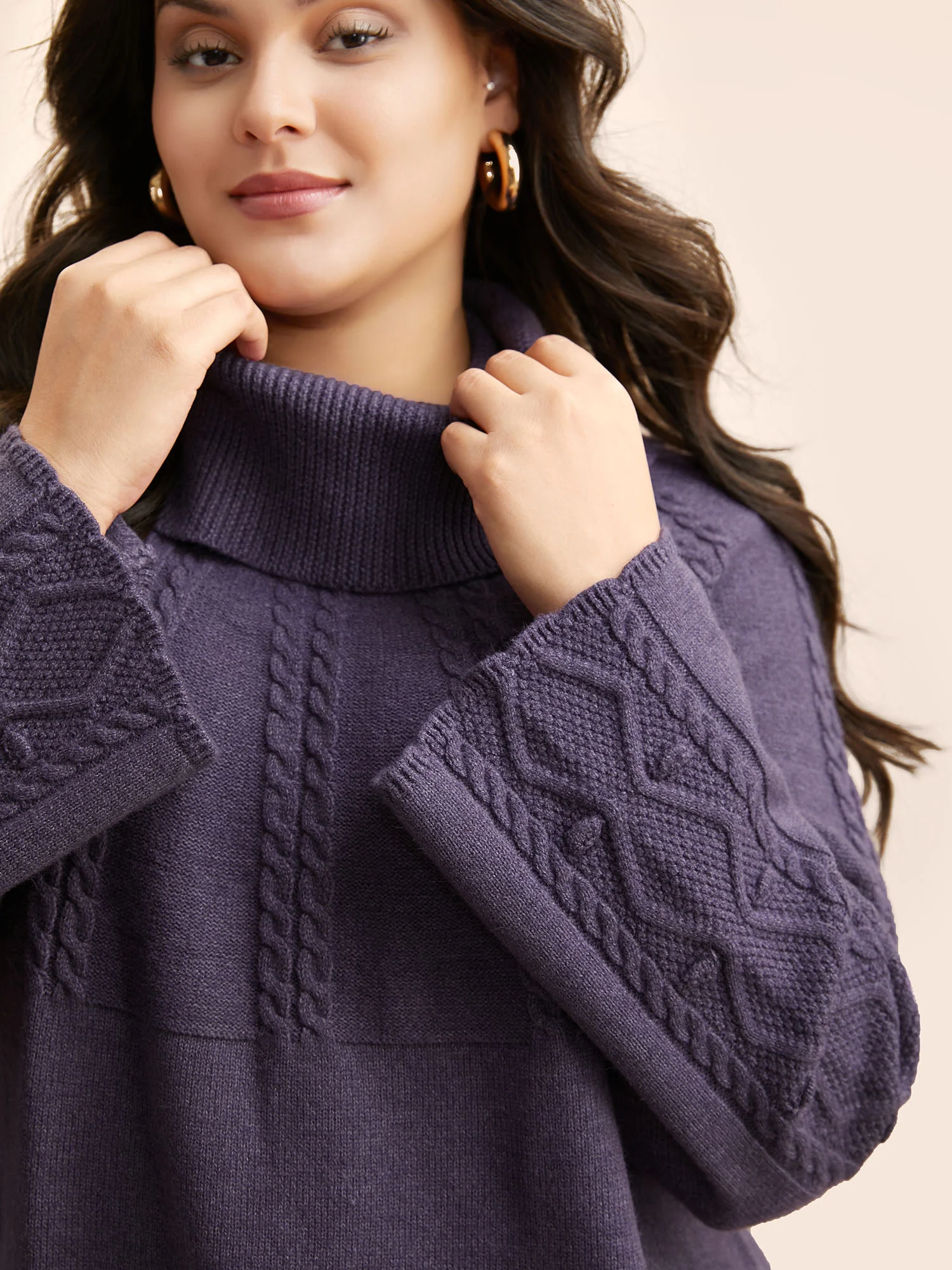 Turtleneck Texture Cable Knit Pullover - Image 4