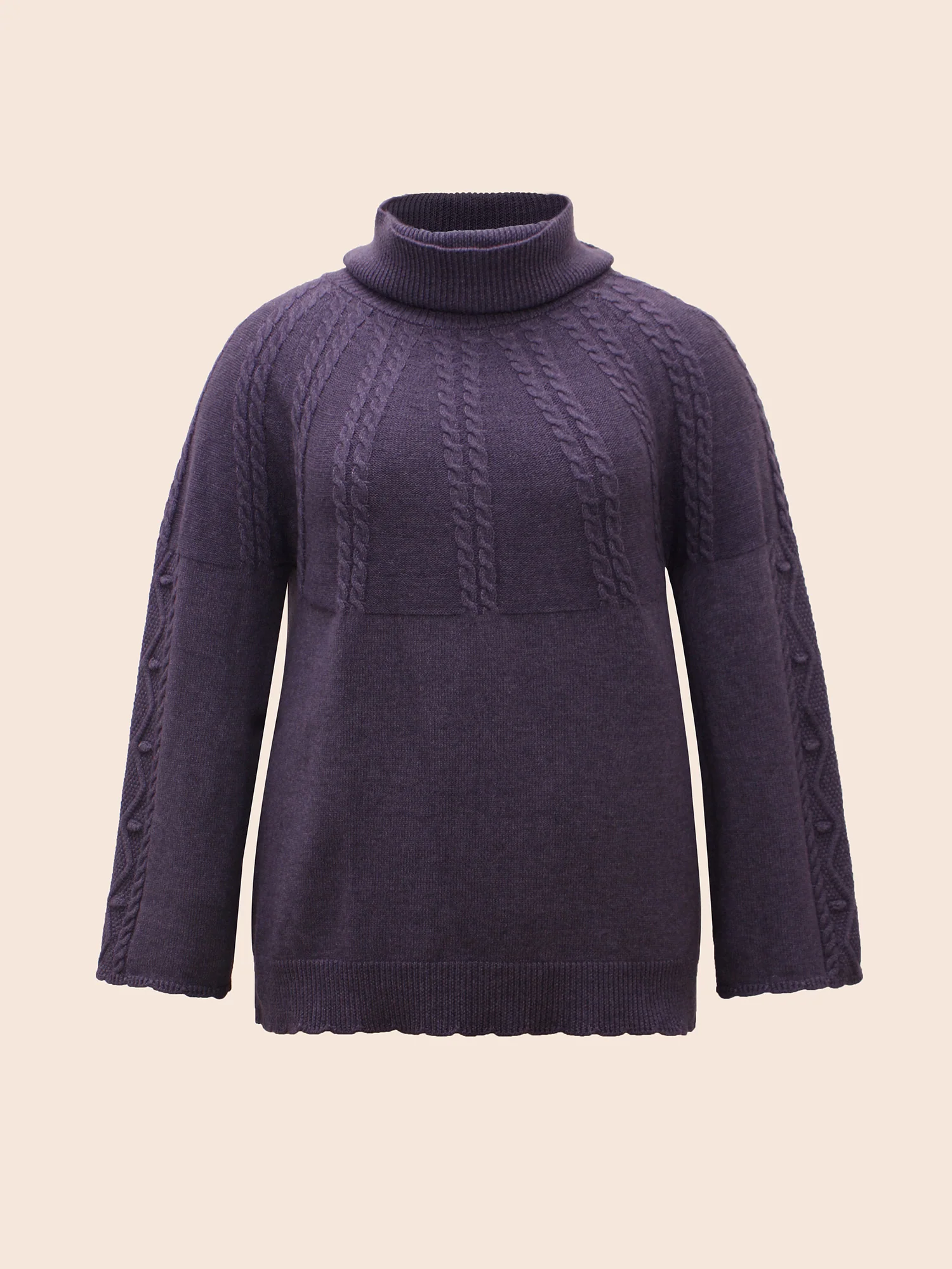 Turtleneck Texture Cable Knit Pullover - Image 7