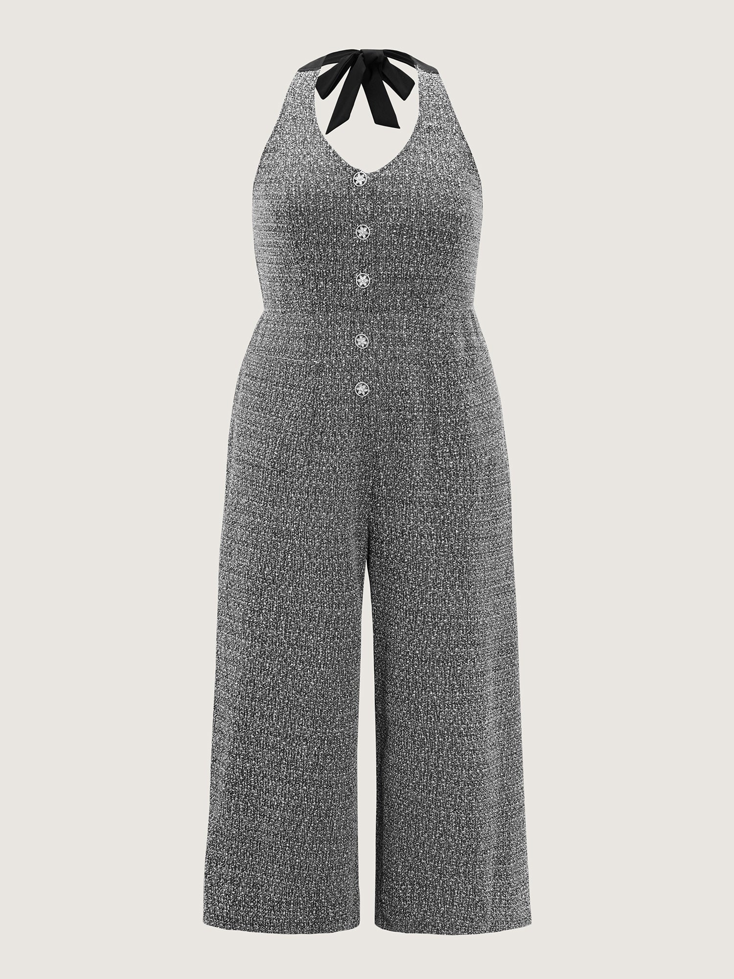Tweed Backless Halter Neck Stretchy Waist Jumpsuit - Image 8