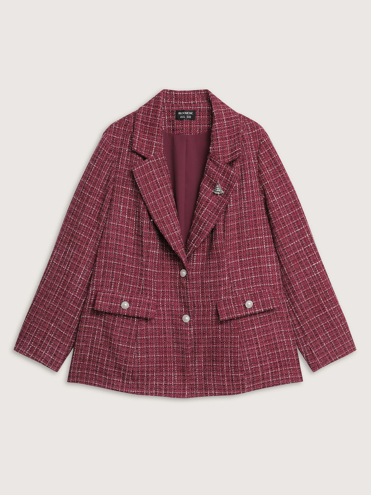Tweed Brooch Waist-Defining Blazer - Image 10