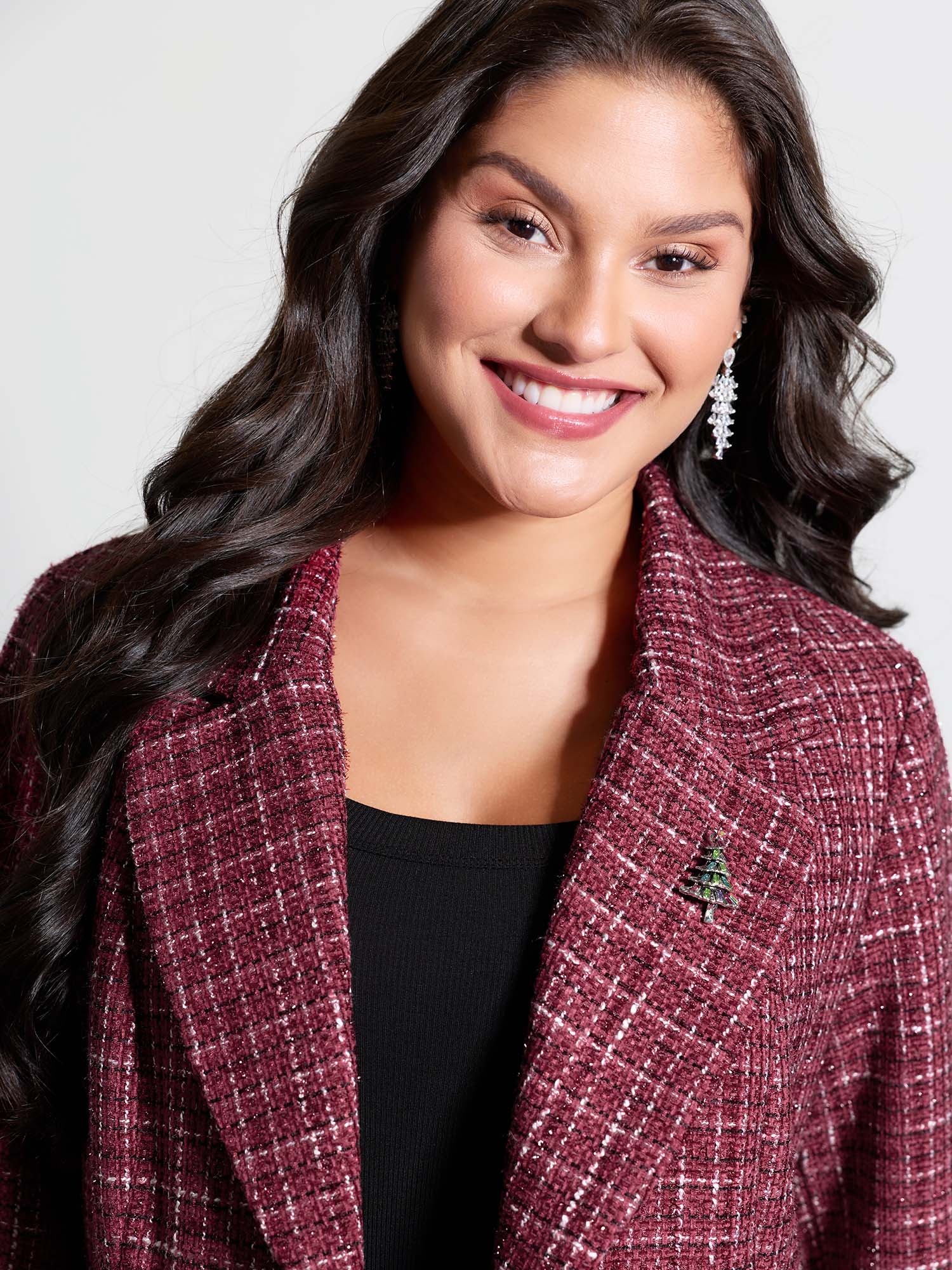 Tweed Brooch Waist-Defining Blazer - Image 2