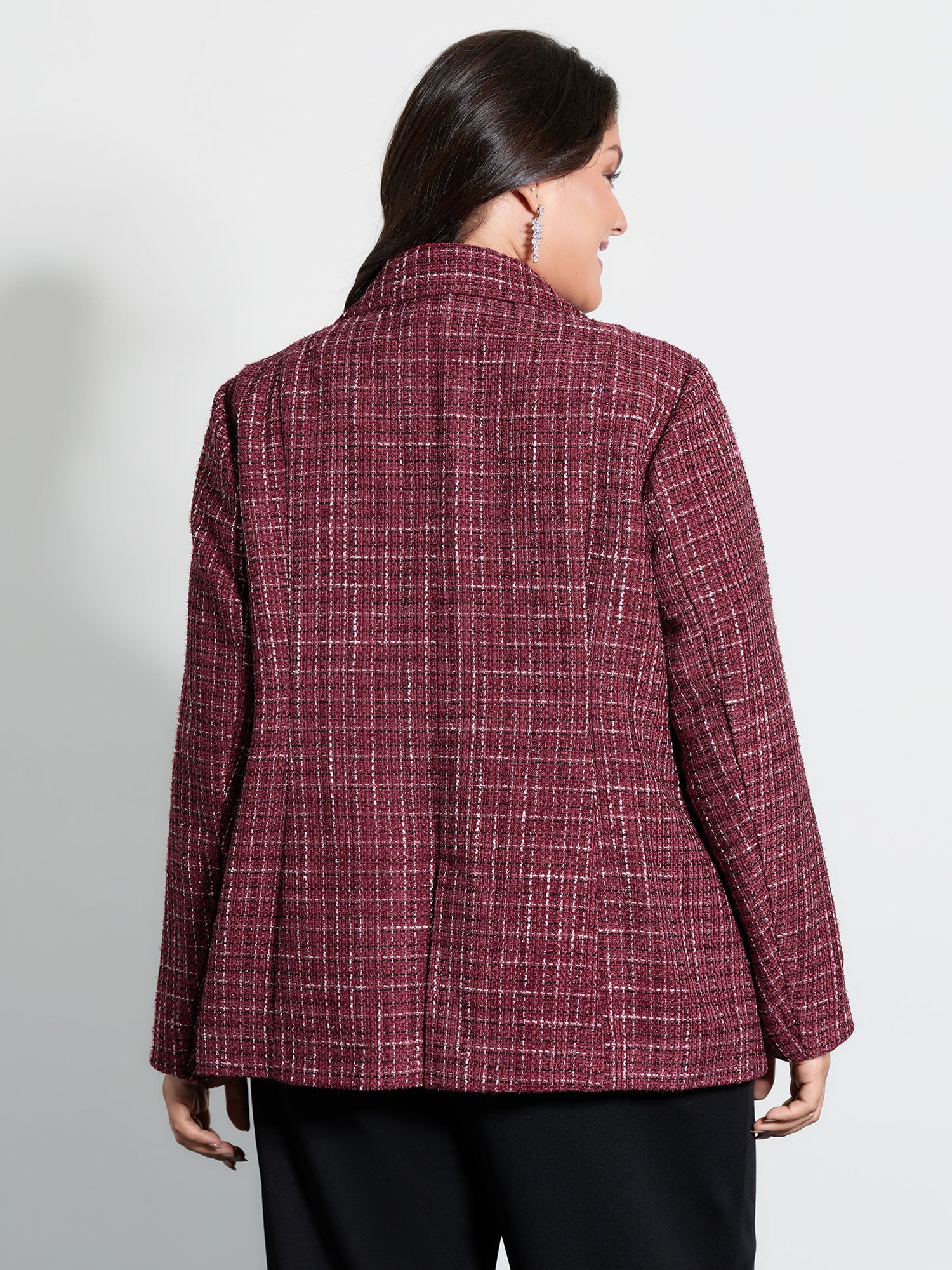 Tweed Brooch Waist-Defining Blazer - Image 5