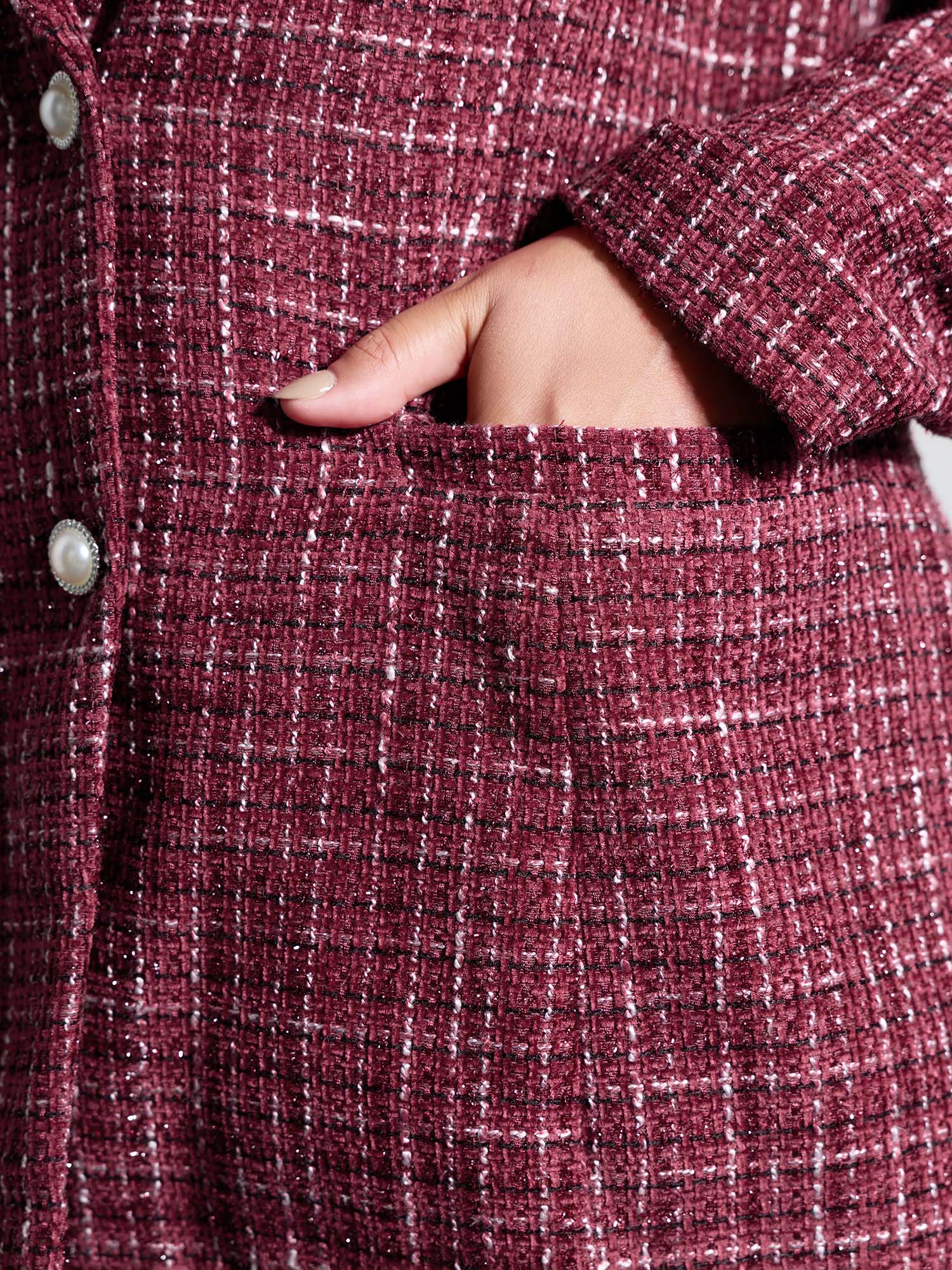 Tweed Brooch Waist-Defining Blazer - Image 6