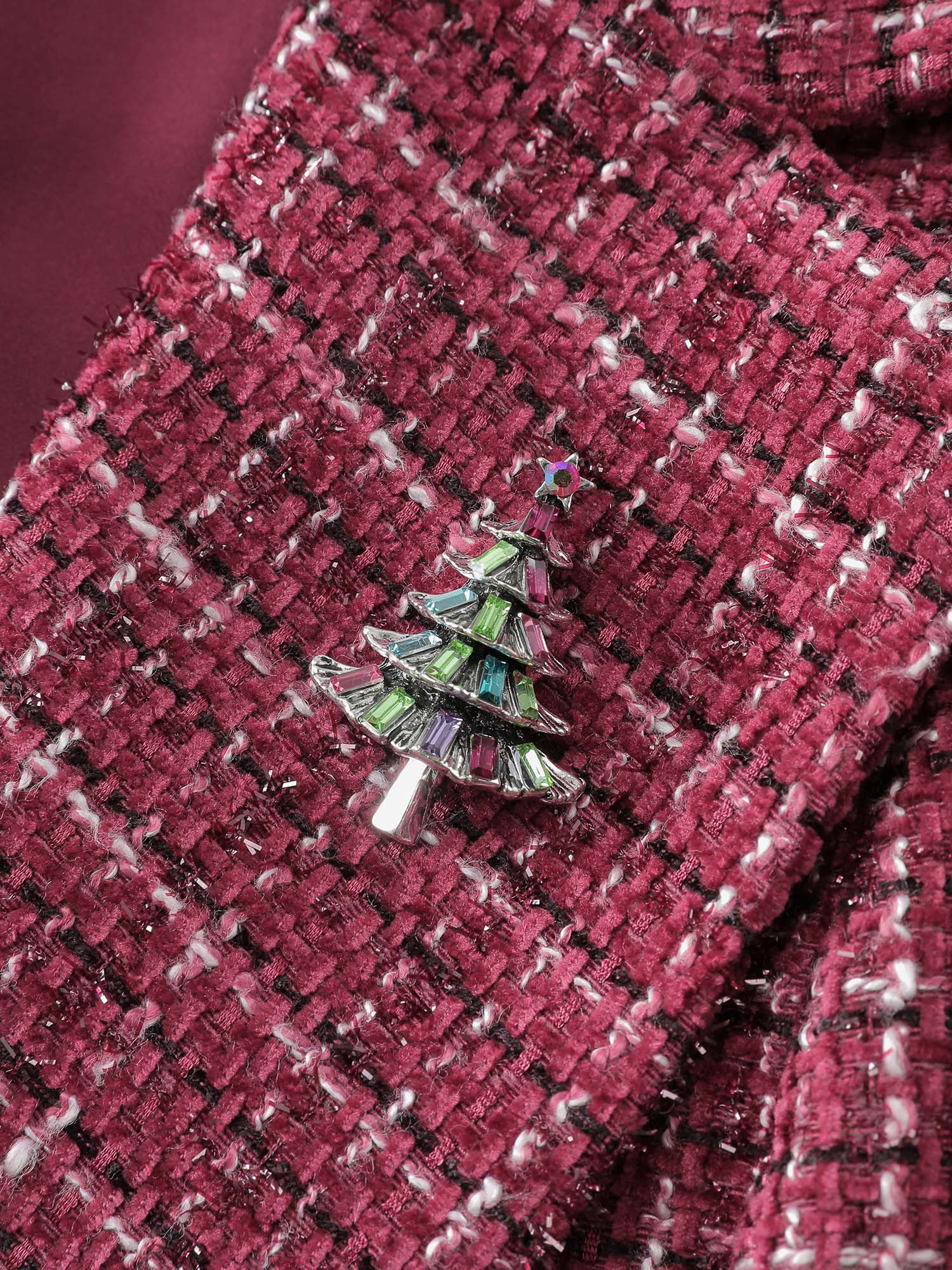 Tweed Brooch Waist-Defining Blazer - Image 7