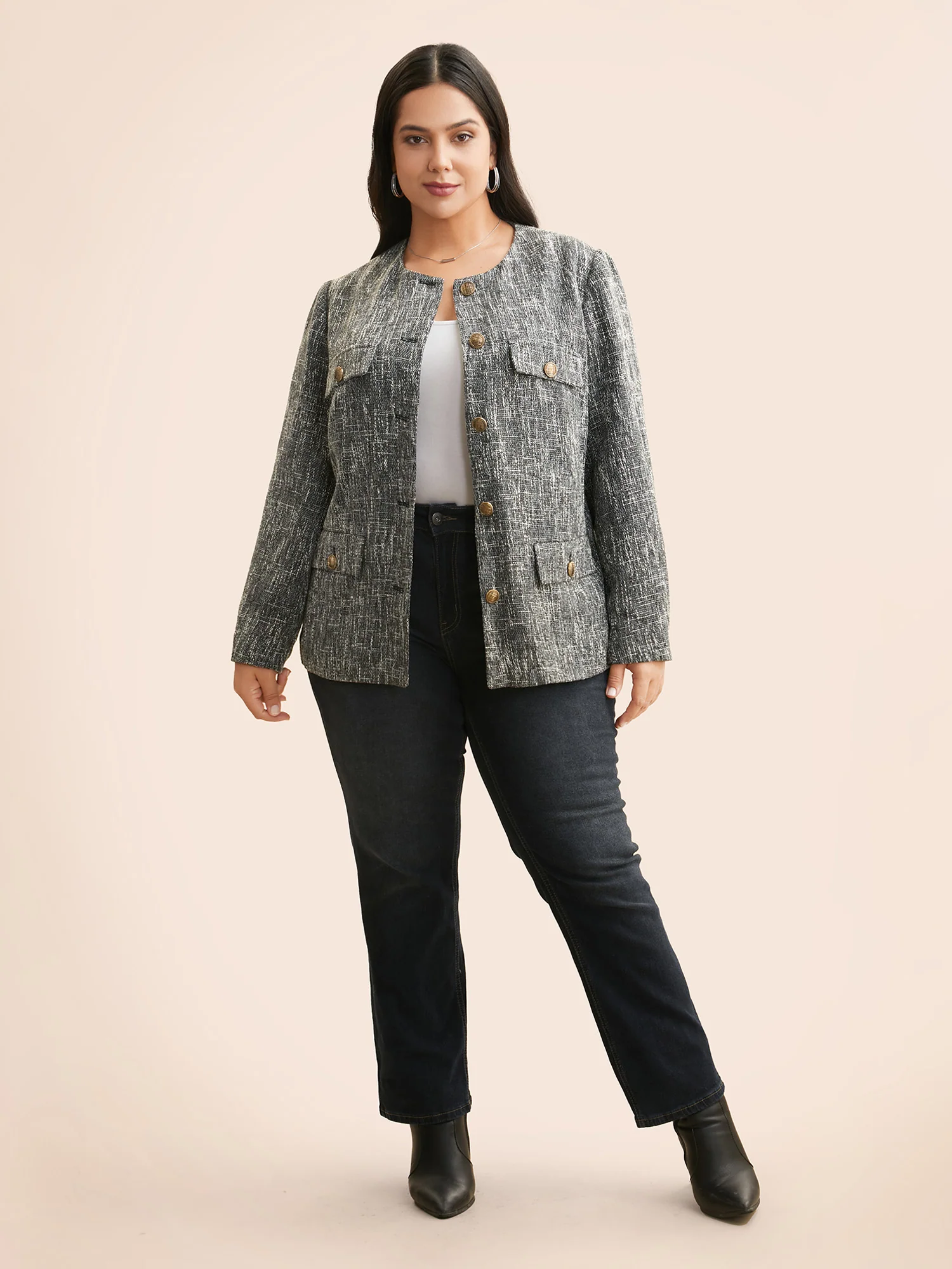 Tweed Button Up Flap Pocket Jacket - Image 2