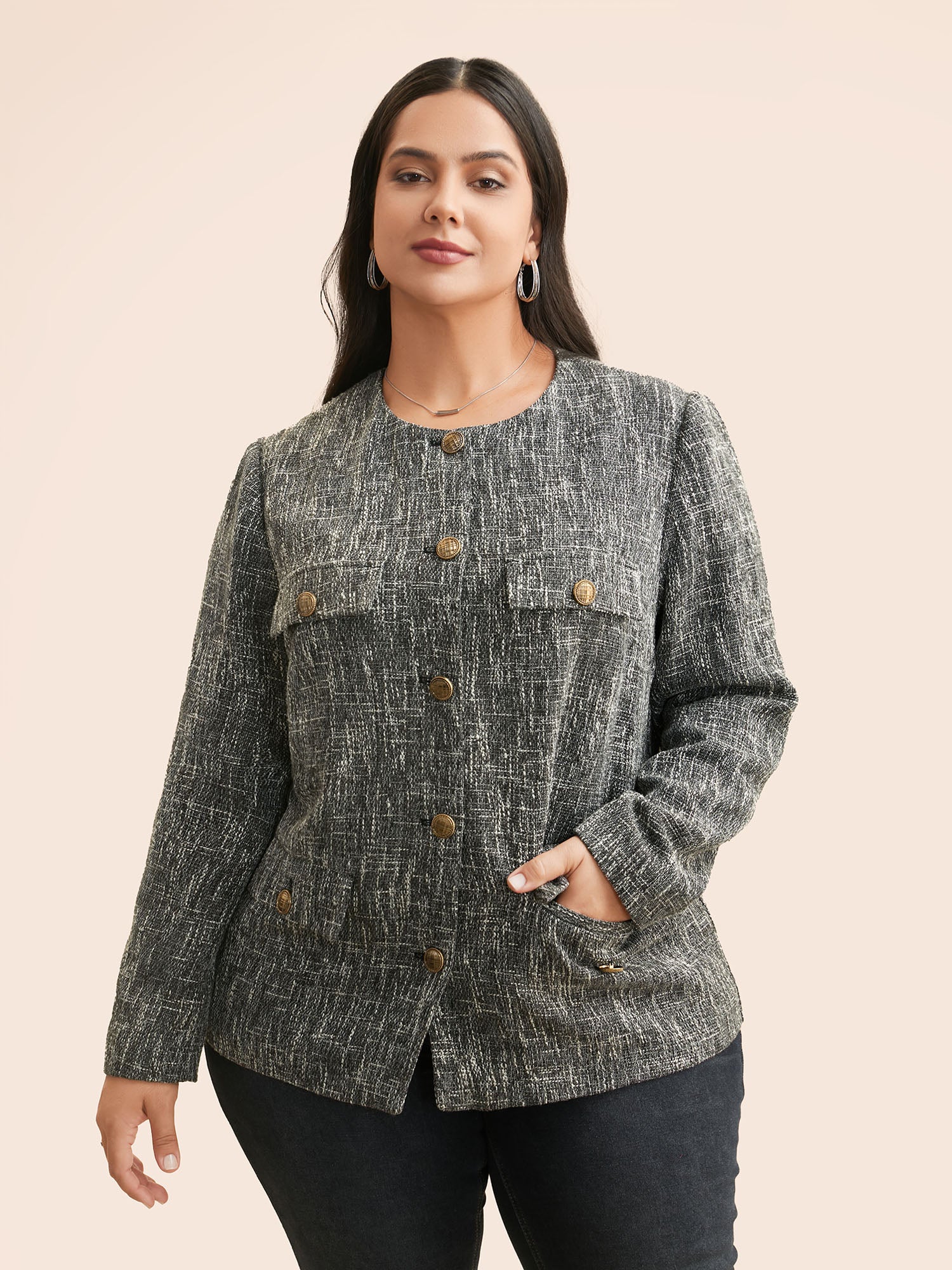 Tweed Button Up Flap Pocket Jacket - Image 3