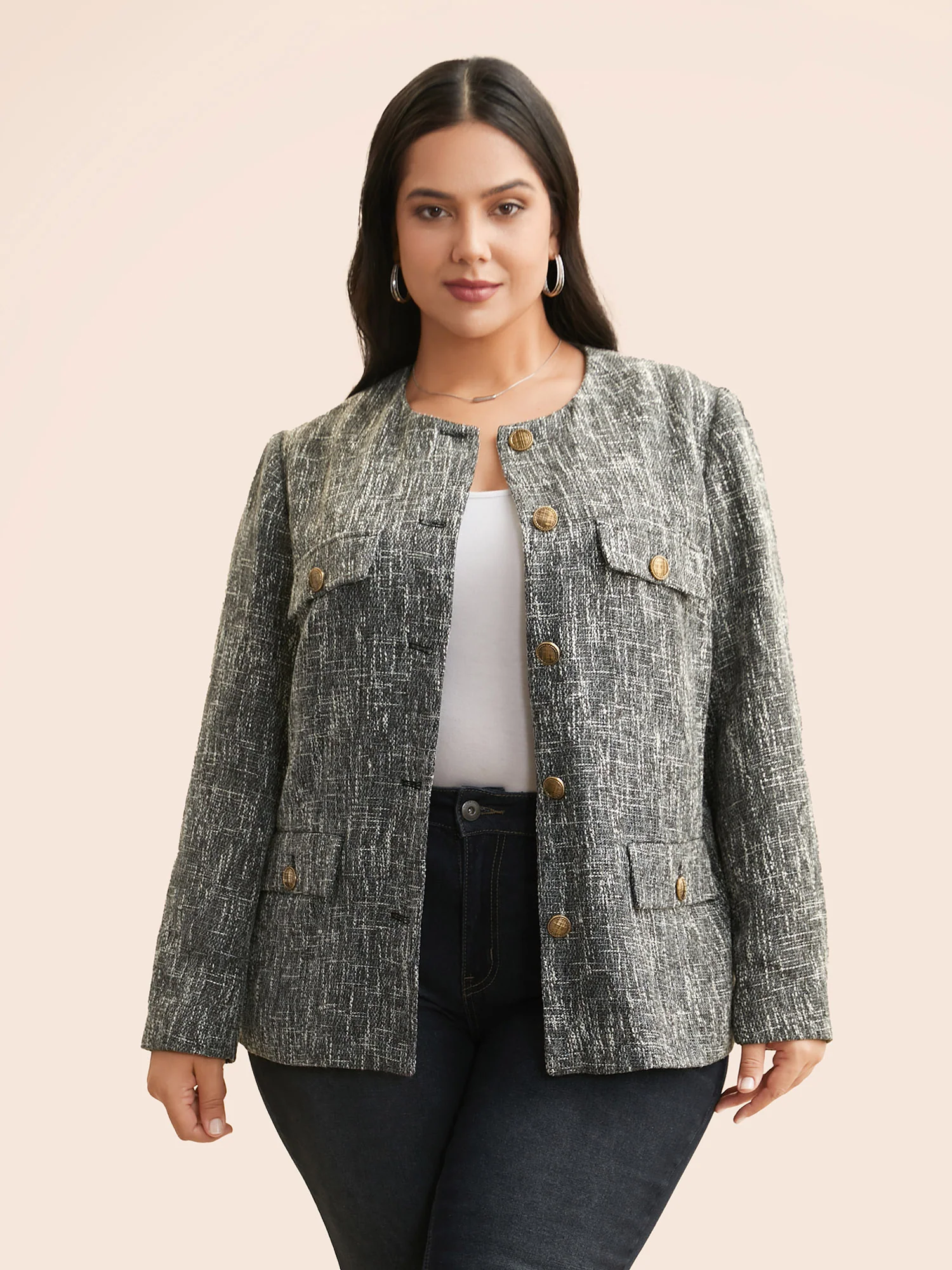 Tweed Button Up Flap Pocket Jacket - Image 4