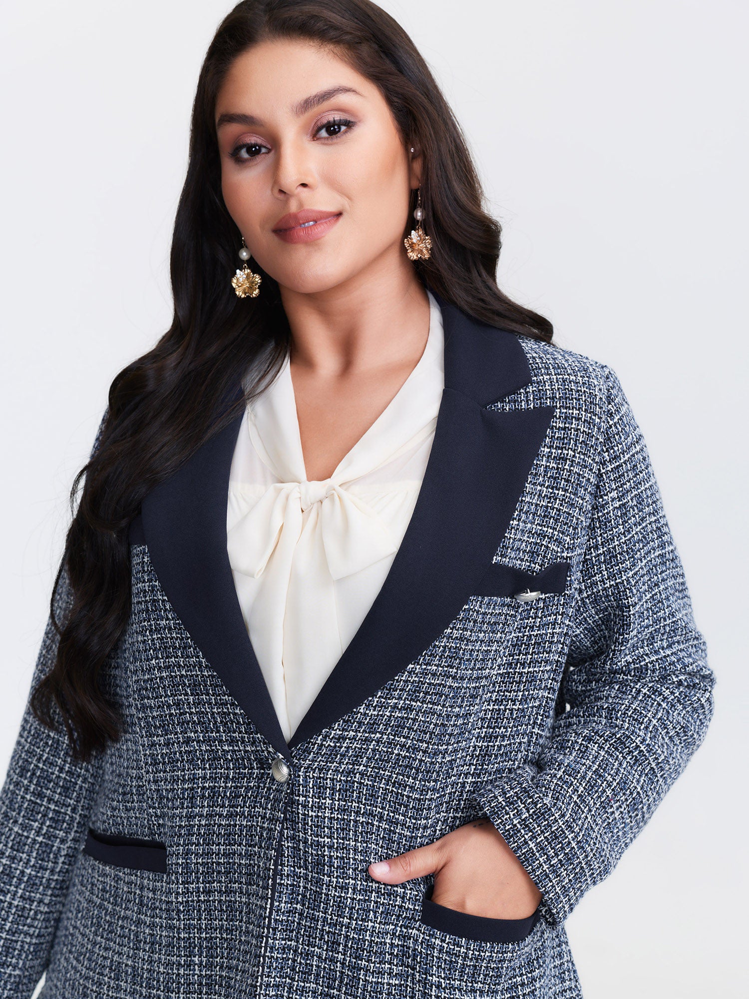 Tweed Color Contrast Blazer - Image 2