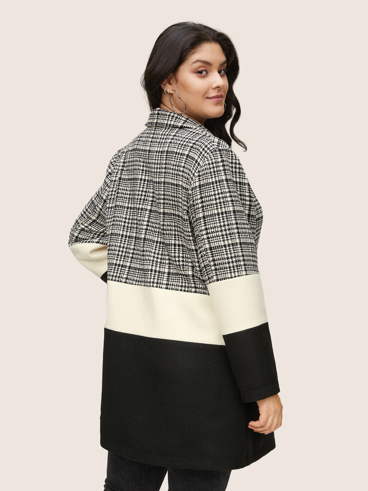 Tweed Colorblock Contrast Button Up Coat - Image 2