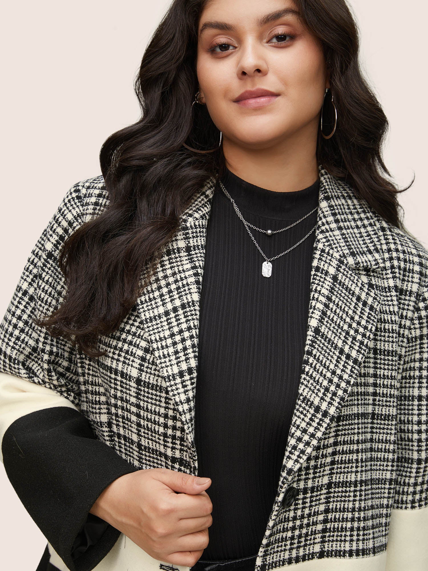 Tweed Colorblock Contrast Button Up Coat - Image 3