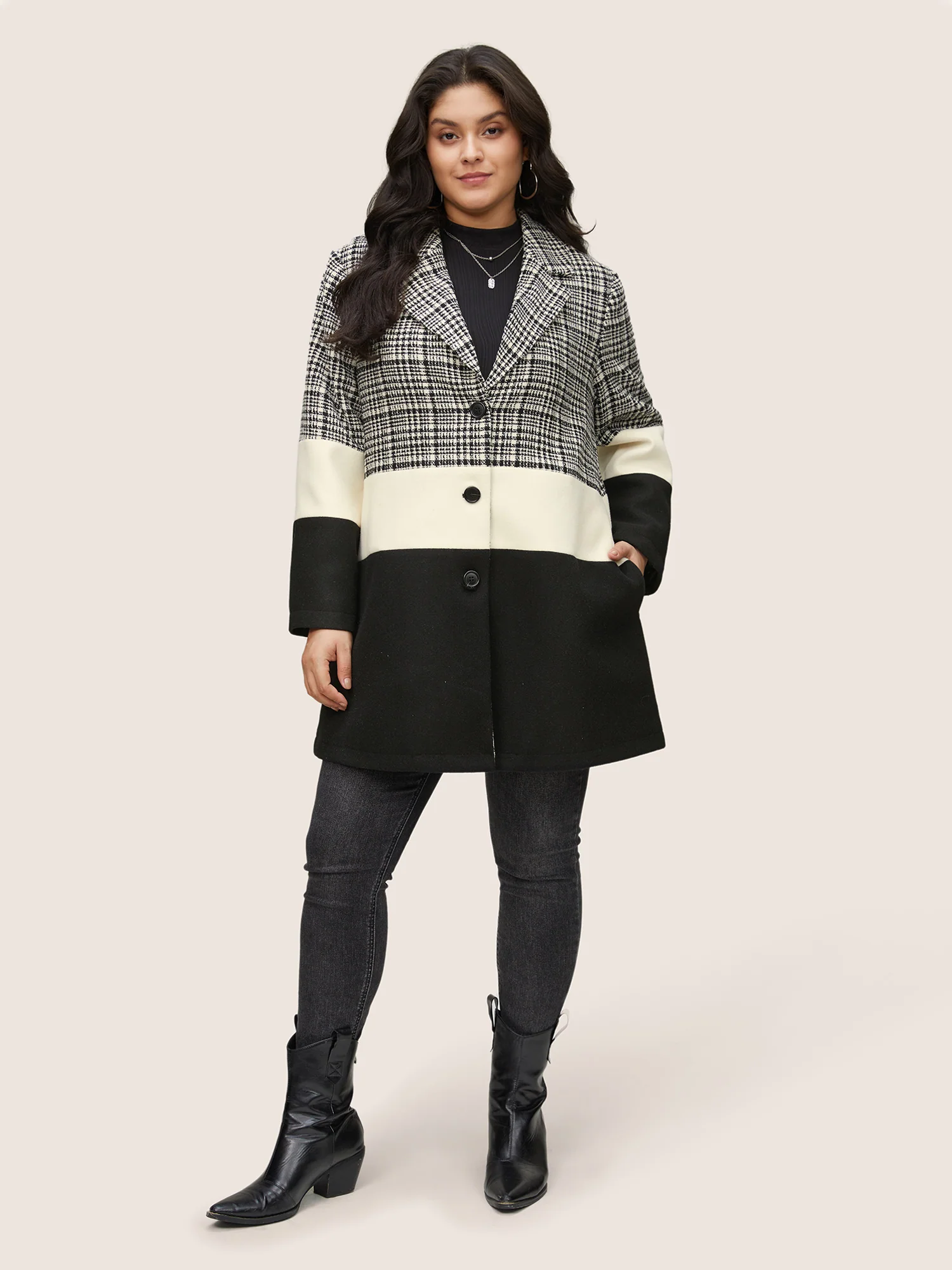 Tweed Colorblock Contrast Button Up Coat - Image 4