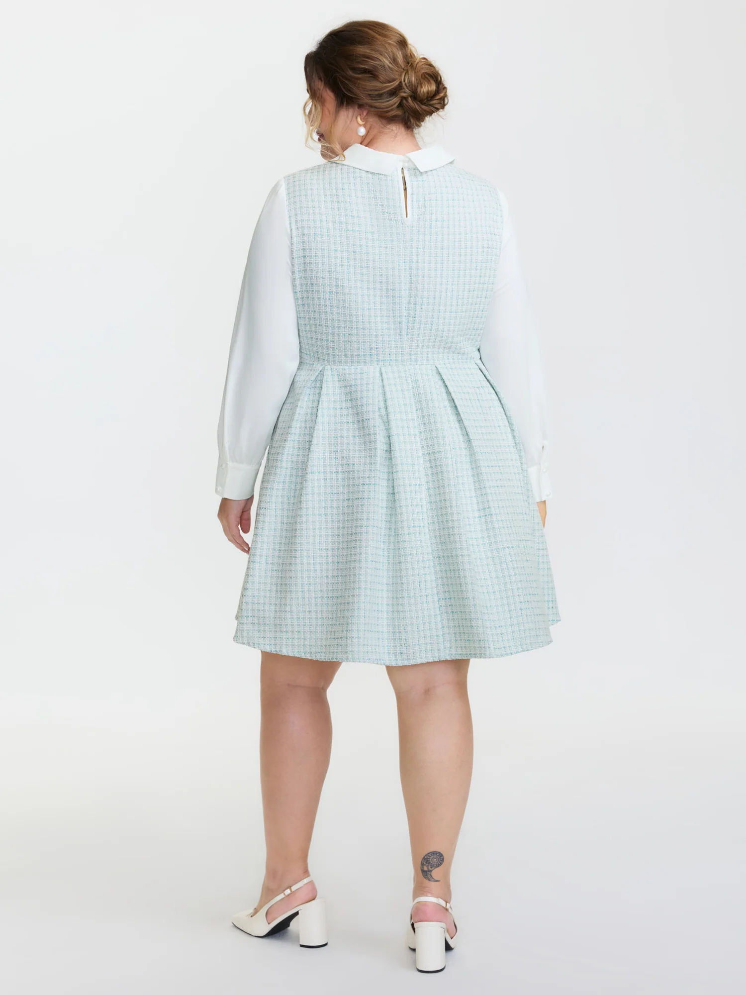Tweed Colorblock Pleated Midi Dress - Image 4