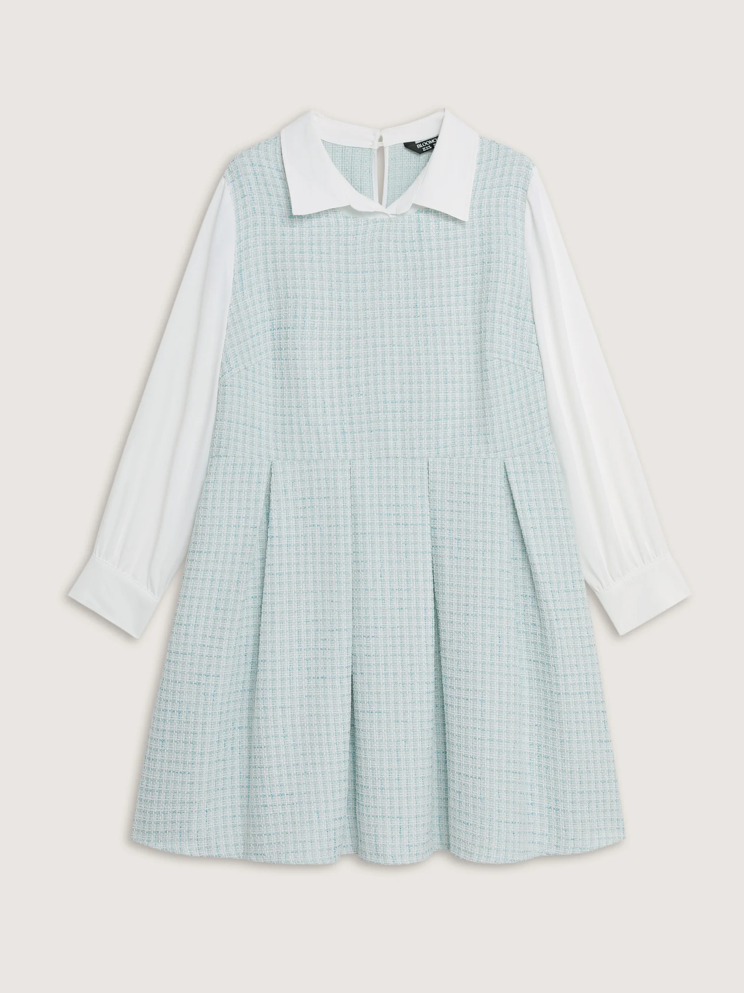 Tweed Colorblock Pleated Midi Dress - Image 7
