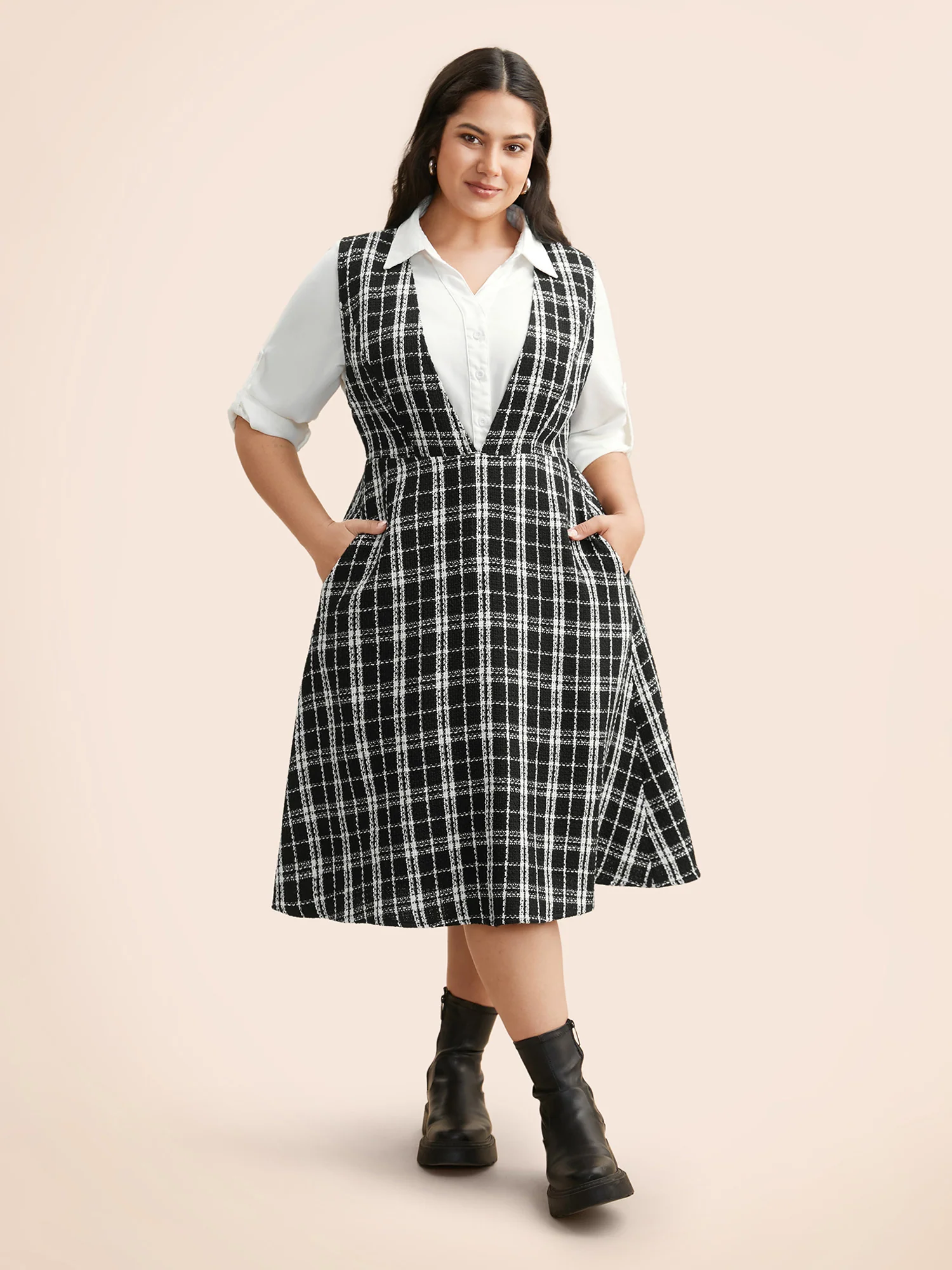 Tweed Elastic Waist Overall Dress - Image 2