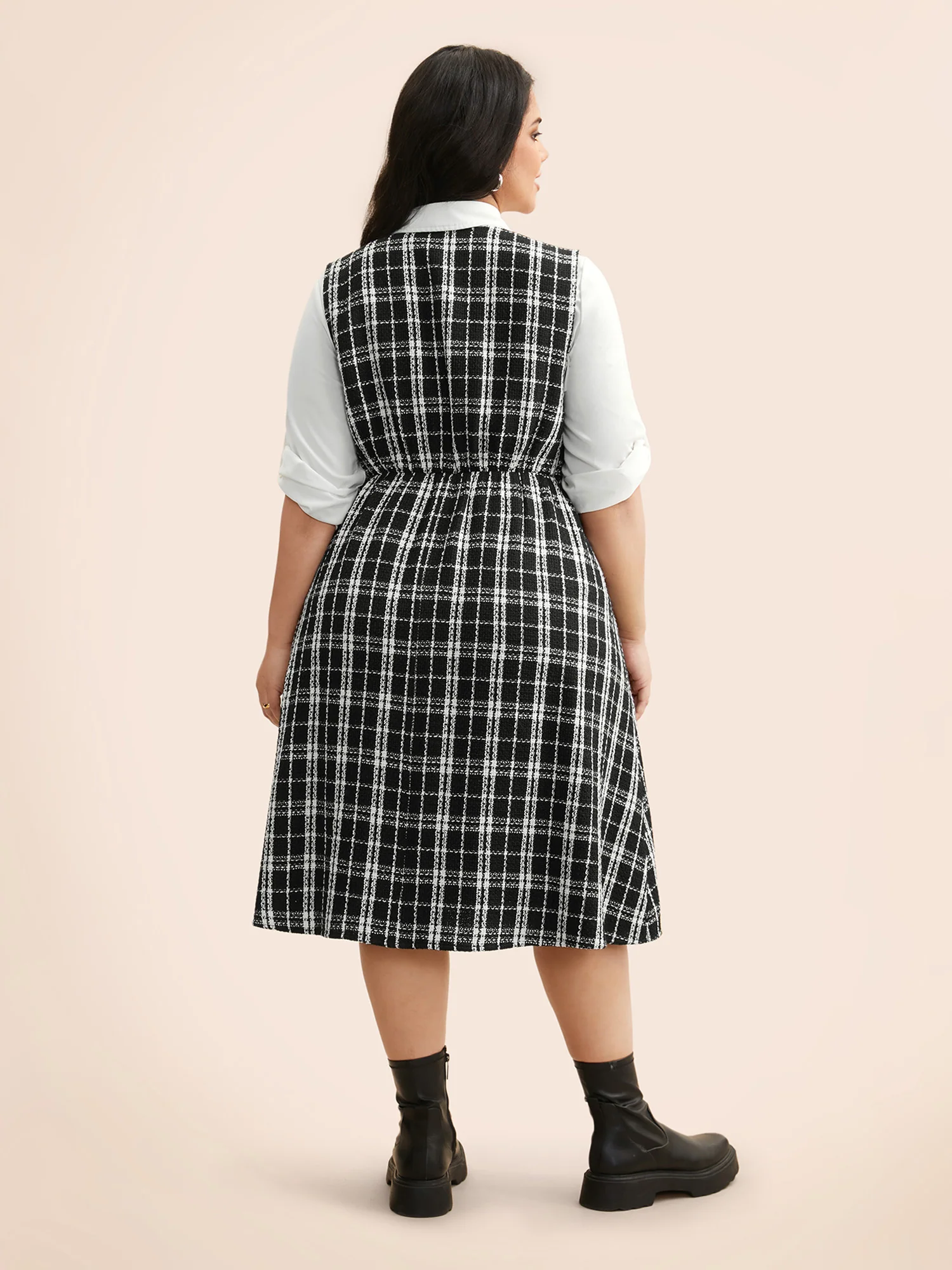Tweed Elastic Waist Overall Dress - Image 3