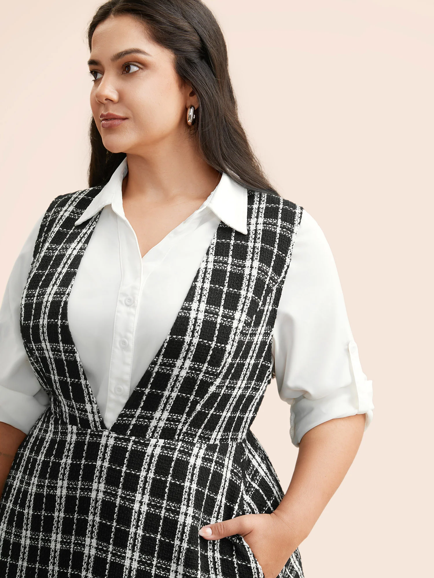 Tweed Elastic Waist Overall Dress - Image 4