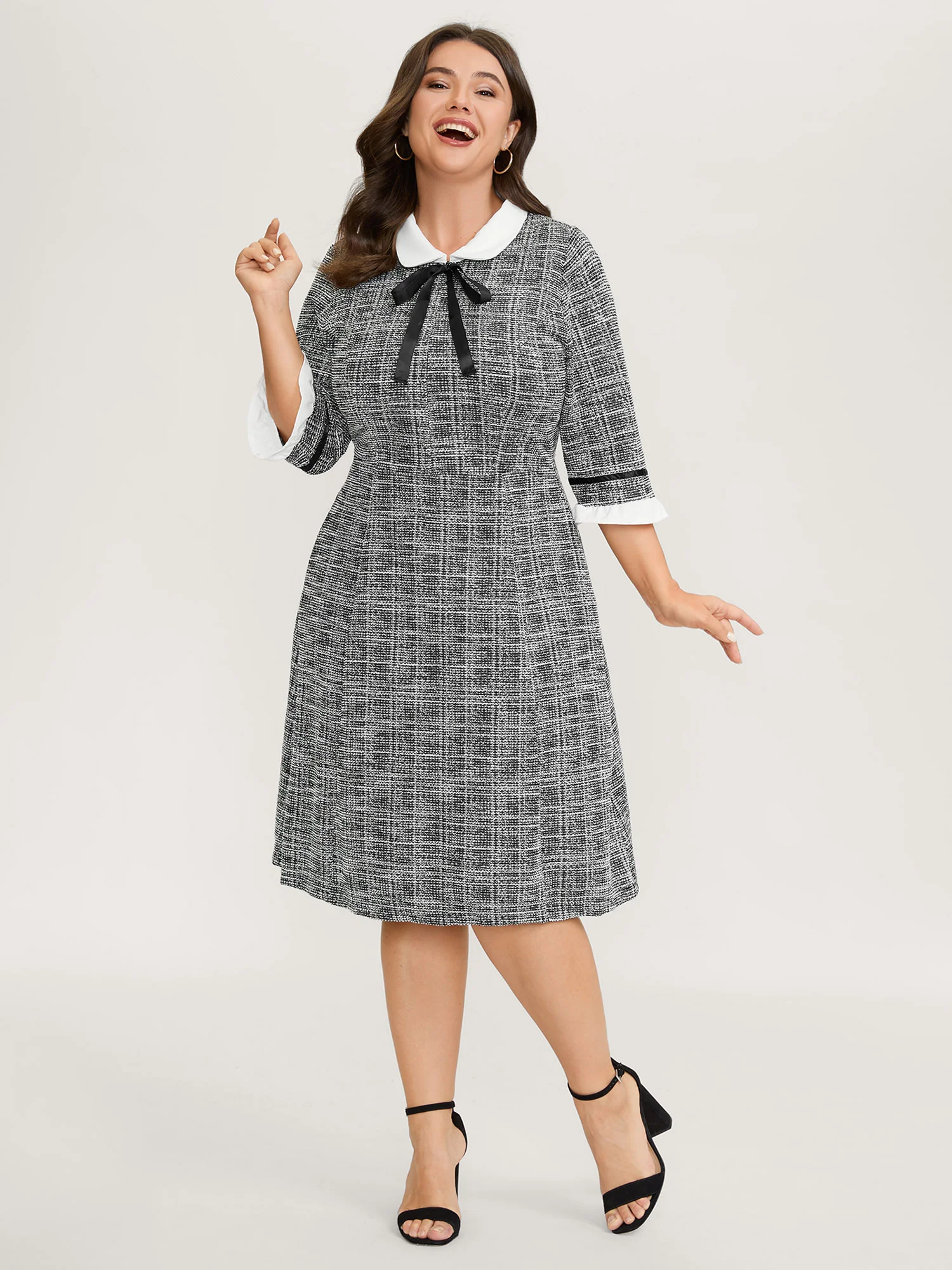 Tweed Knit Doll Collar Pockets Mini Dress - Image 3